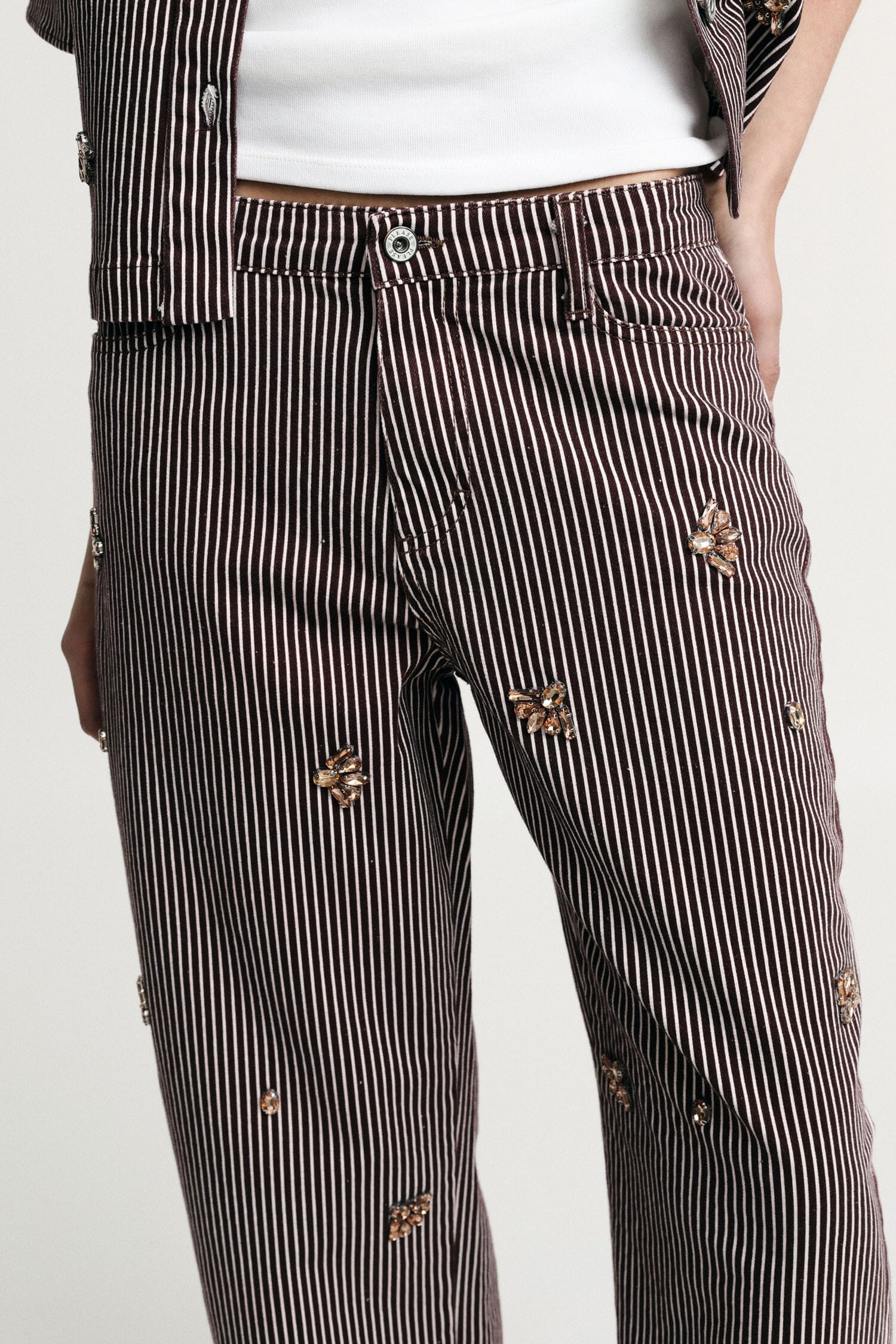 Striped Palace Trousers With Jewel Embroidery Please