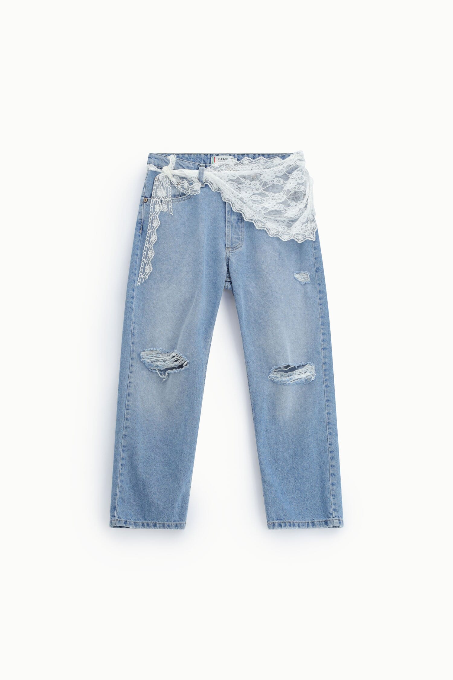 Jeans Mom-Fit Vita Alta Strappi E Pizzo Please