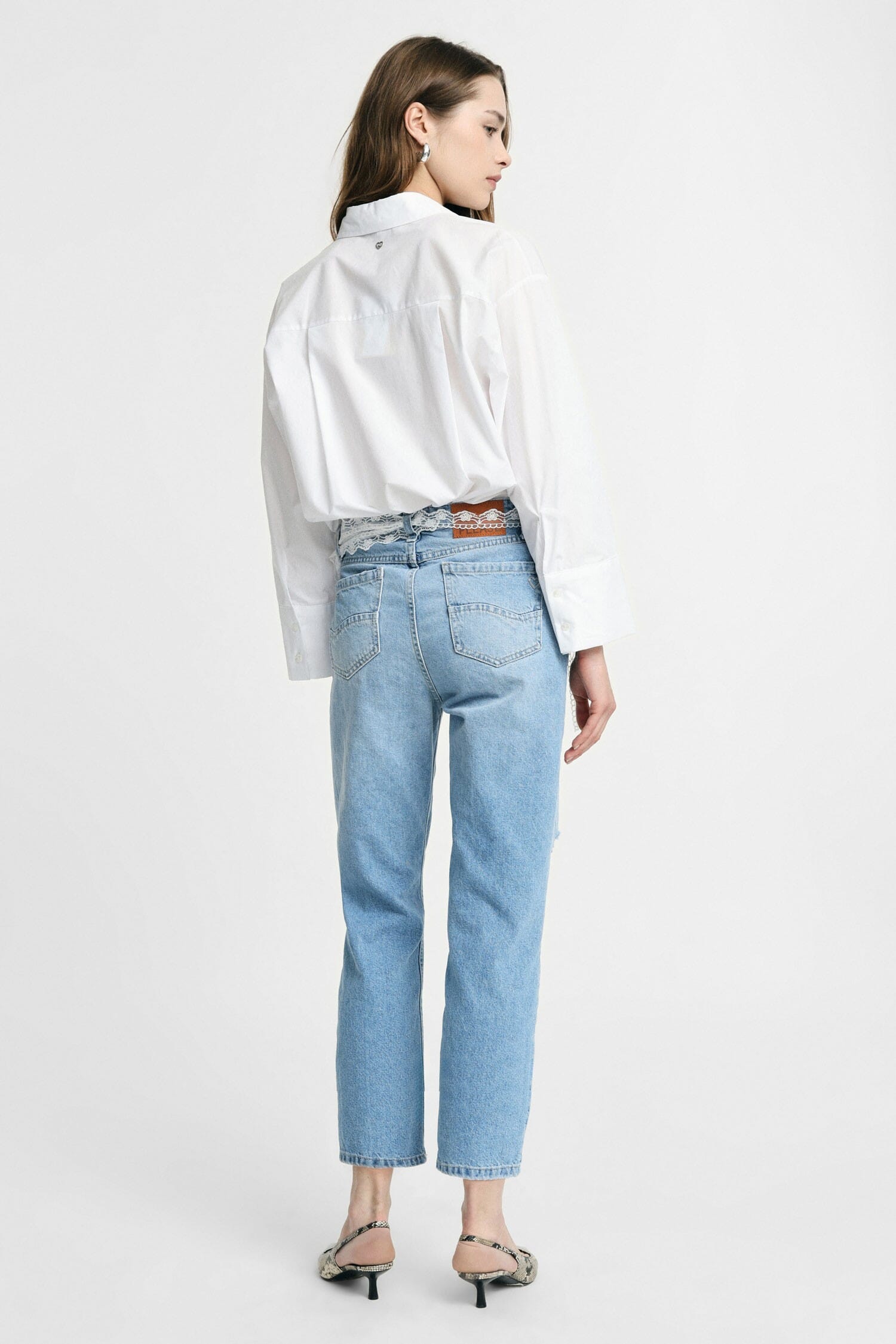 Jeans Mom-Fit Vita Alta Strappi E Pizzo Please