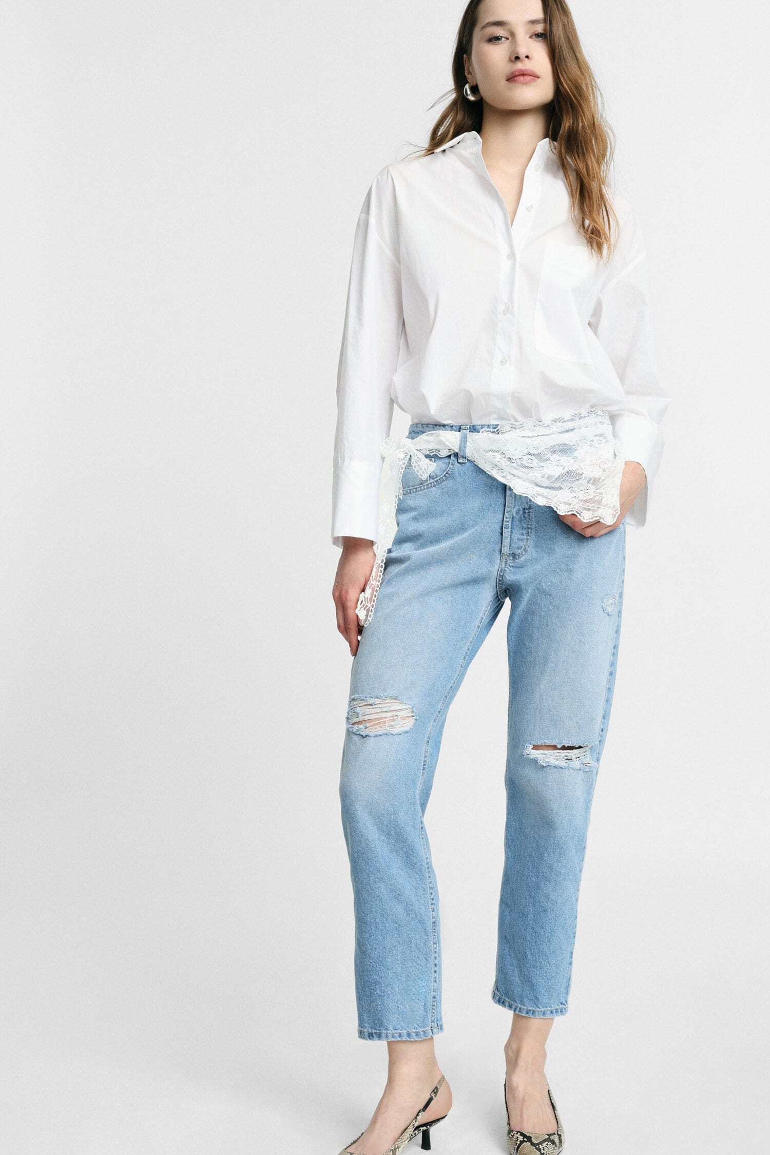 Jeans Mom-Fit Vita Alta Strappi E Pizzo Please