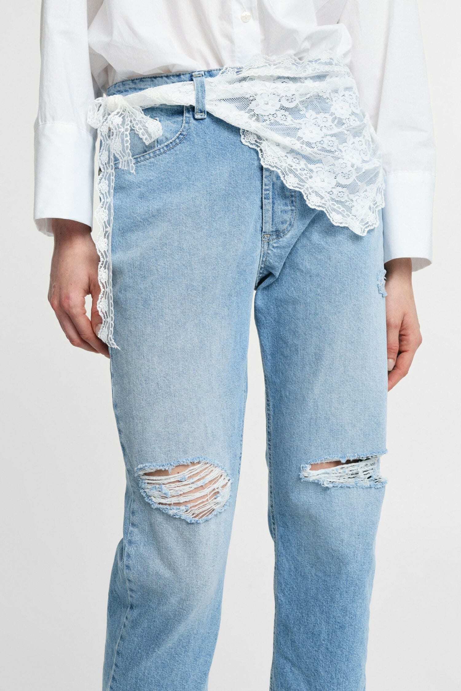 Jeans Mom-Fit Vita Alta Strappi E Pizzo Please