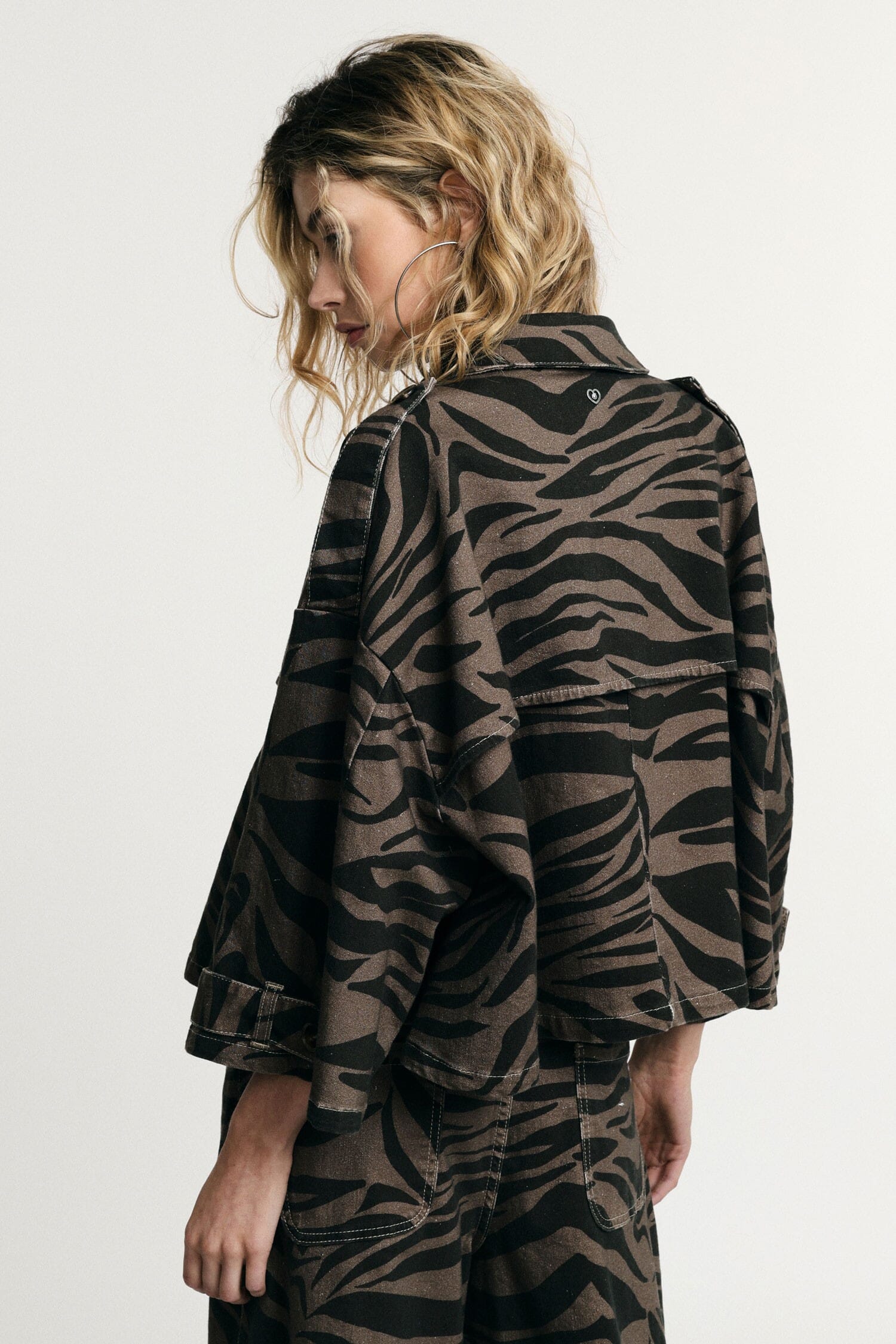 Denim Jacket Animal Print Front Pocket Please