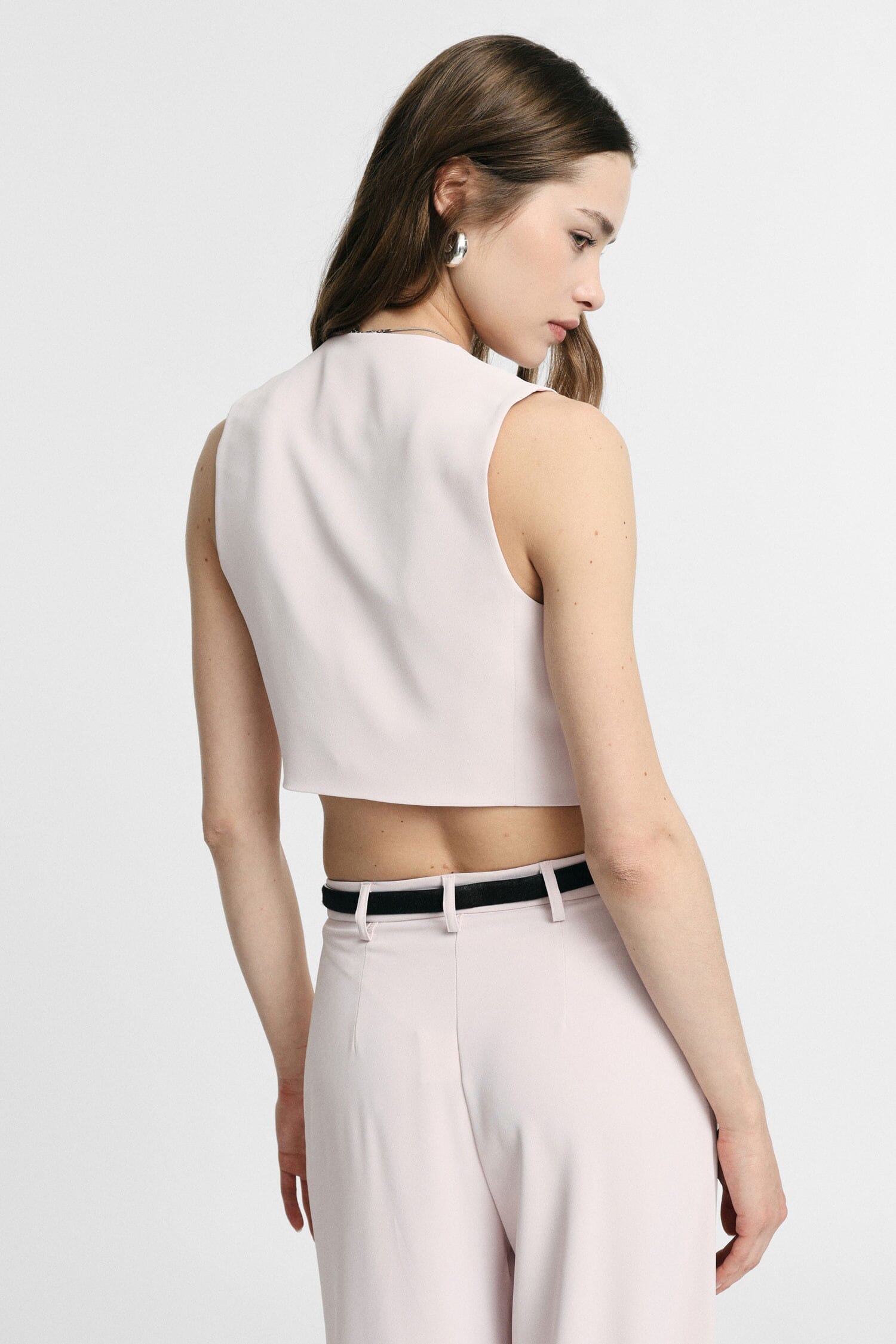 Cropped Vest With Buttons And Front Pockets Please