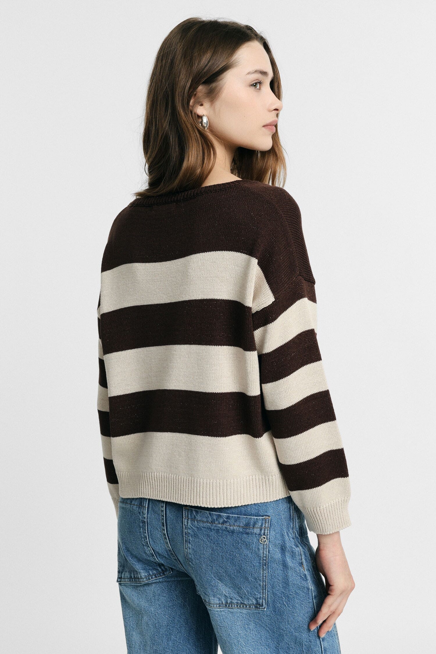 Striped Crew Neck Sweater With Long Sleeves Please