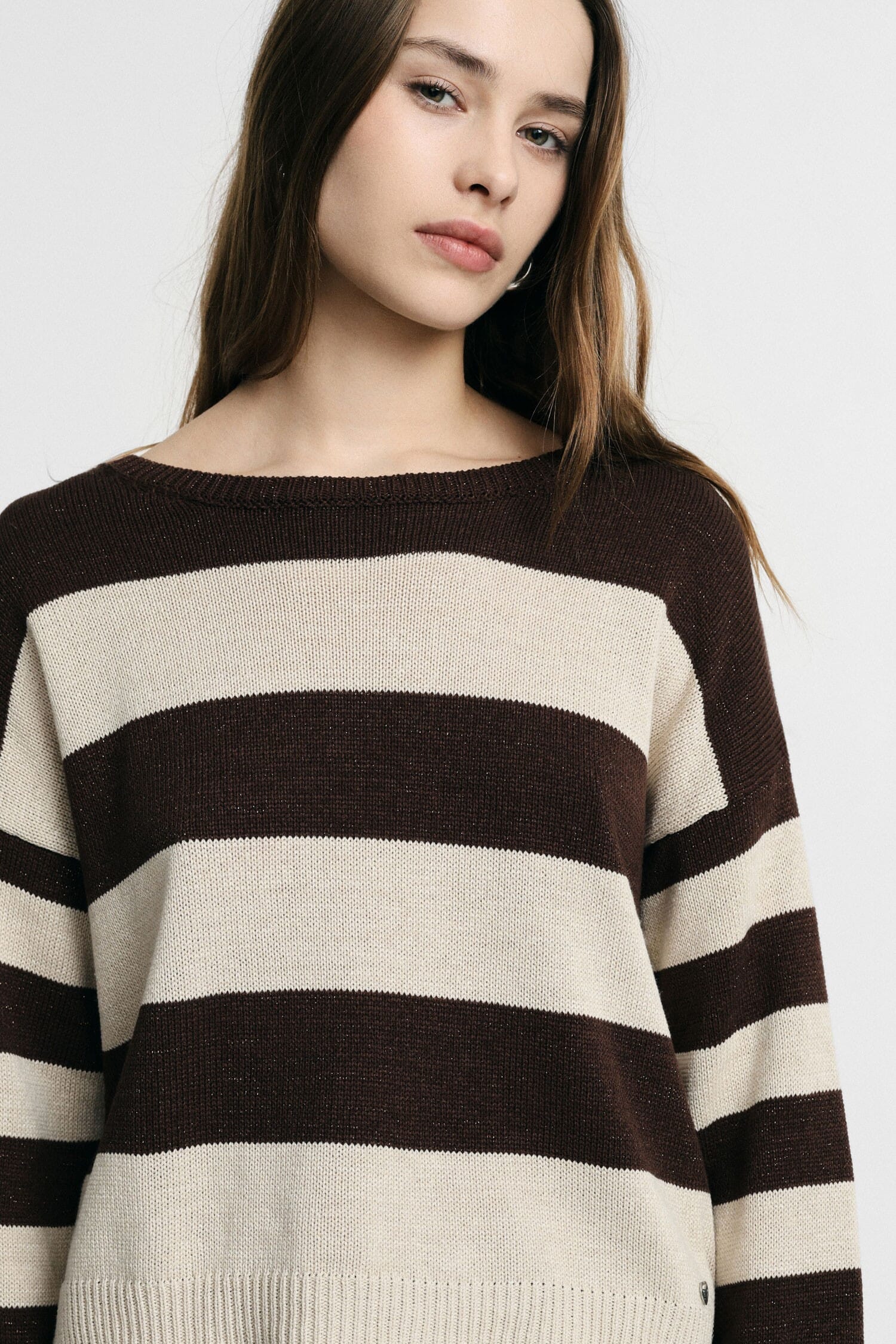 Striped Crew Neck Sweater With Long Sleeves Please