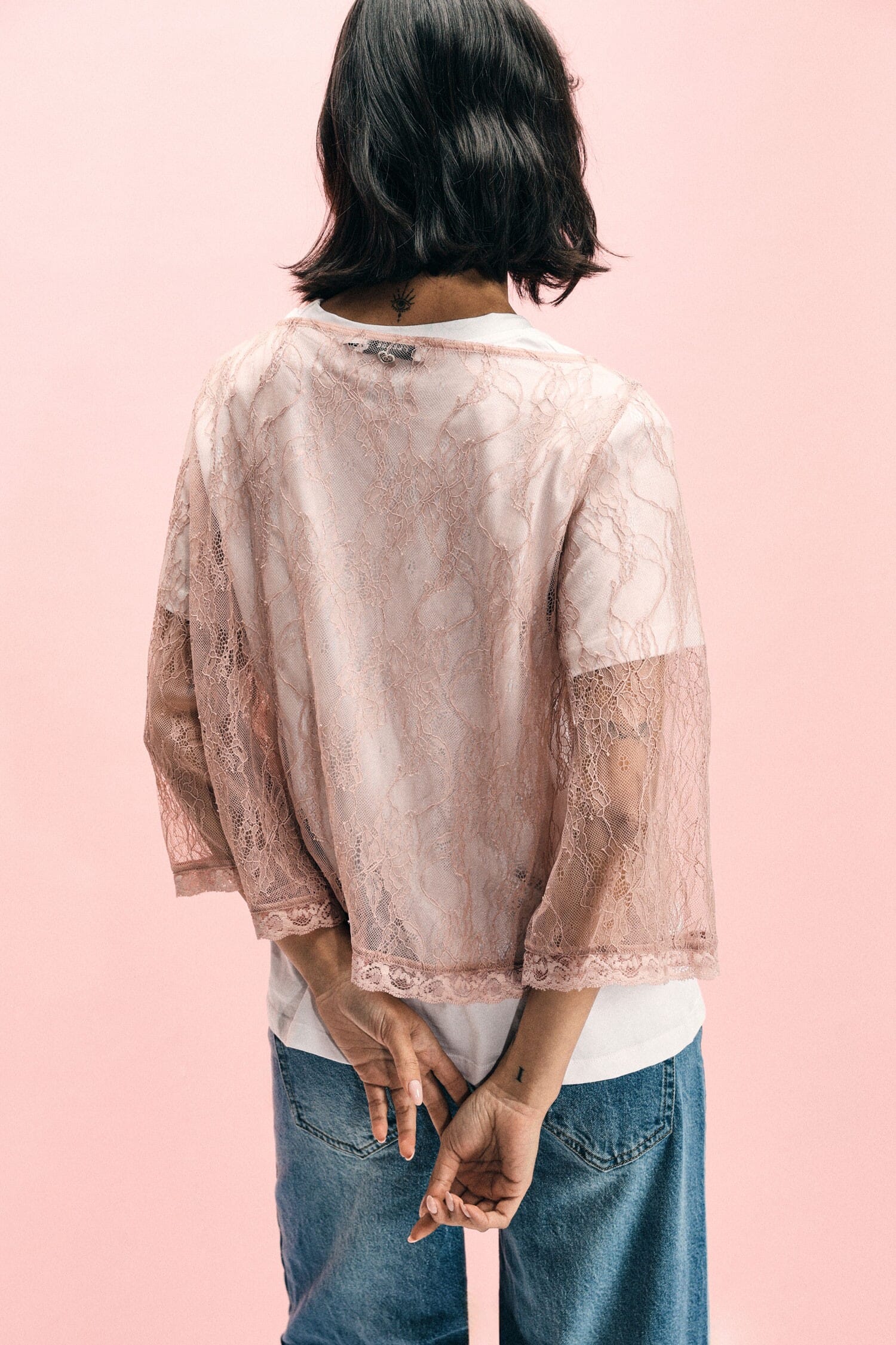 Top With Lace And Transparent 3/4 Sleeves Please