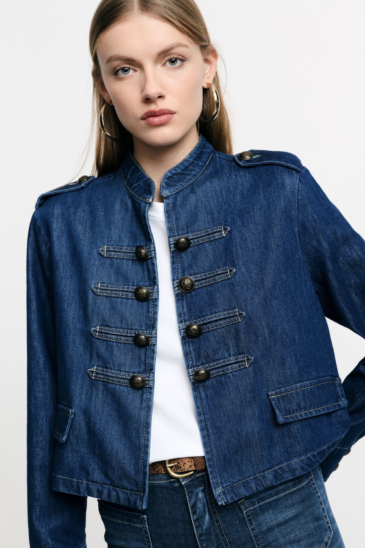 Short Denim Jacket With Decorative Buttons Please