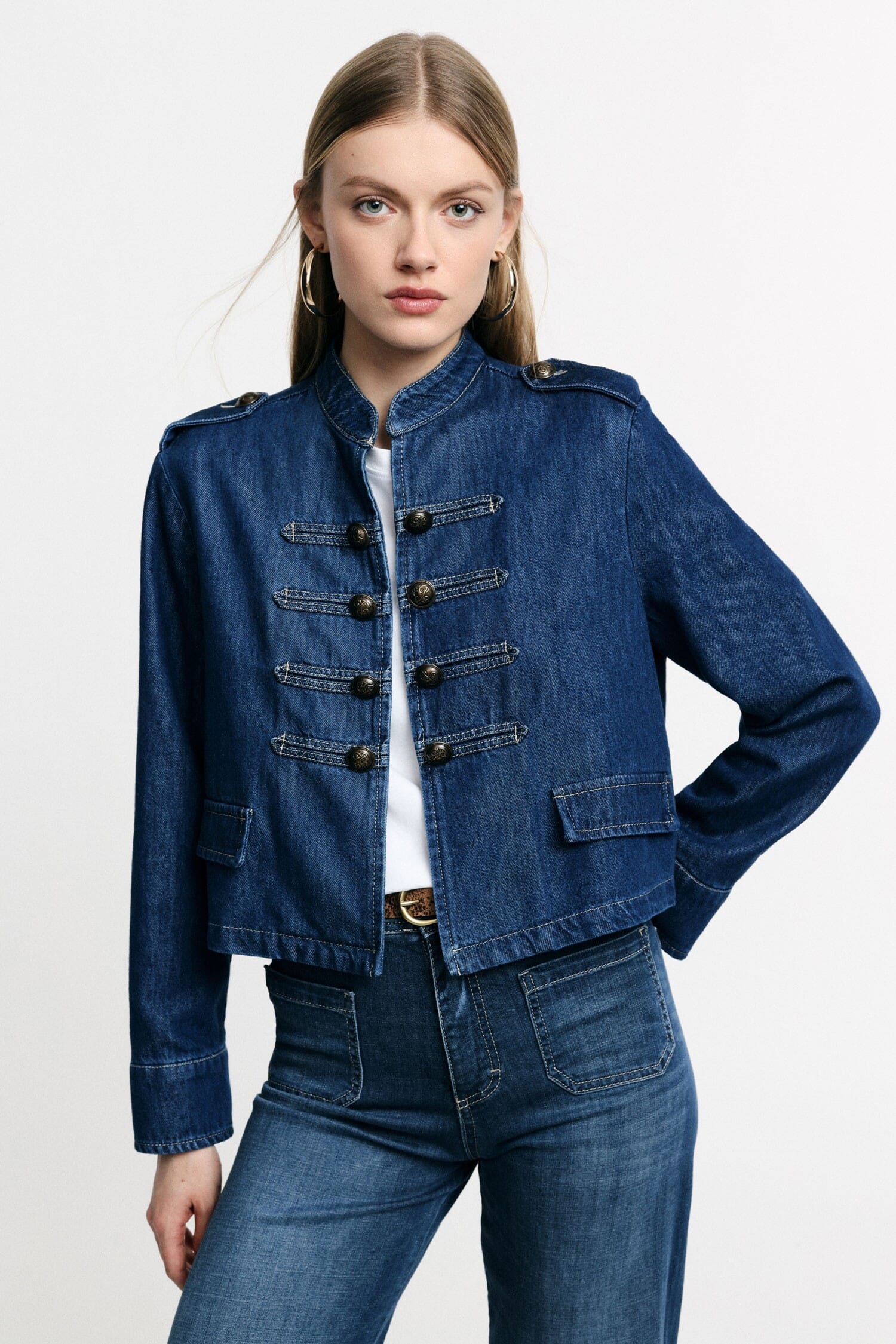 Short Denim Jacket With Decorative Buttons Please