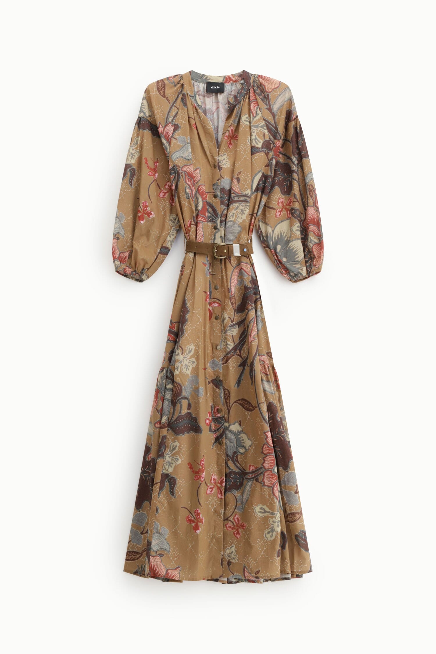Robe longue imprimée avec boutons et ceinture Dixie