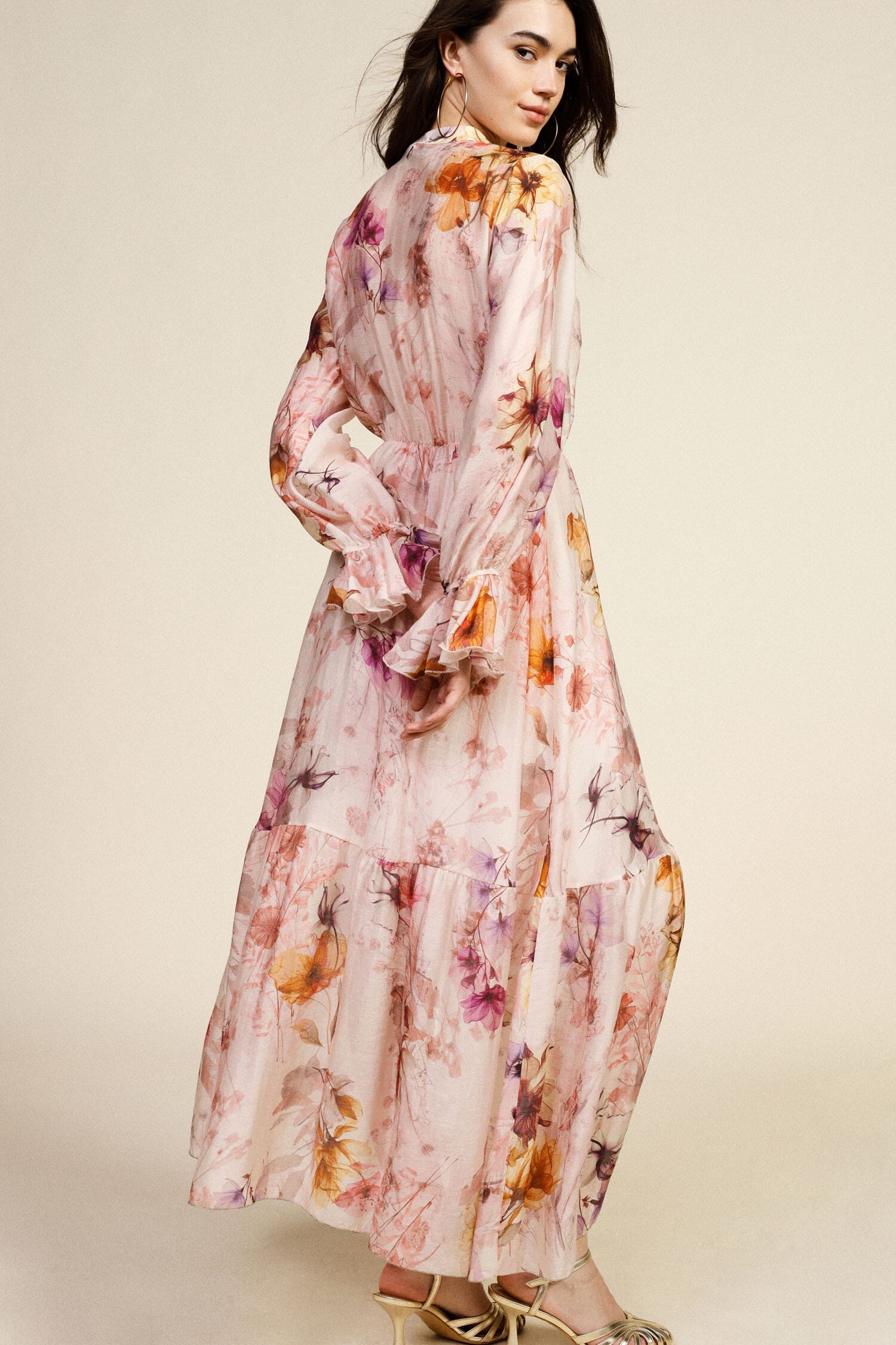 Robe longue florale à manches volantées Dixie