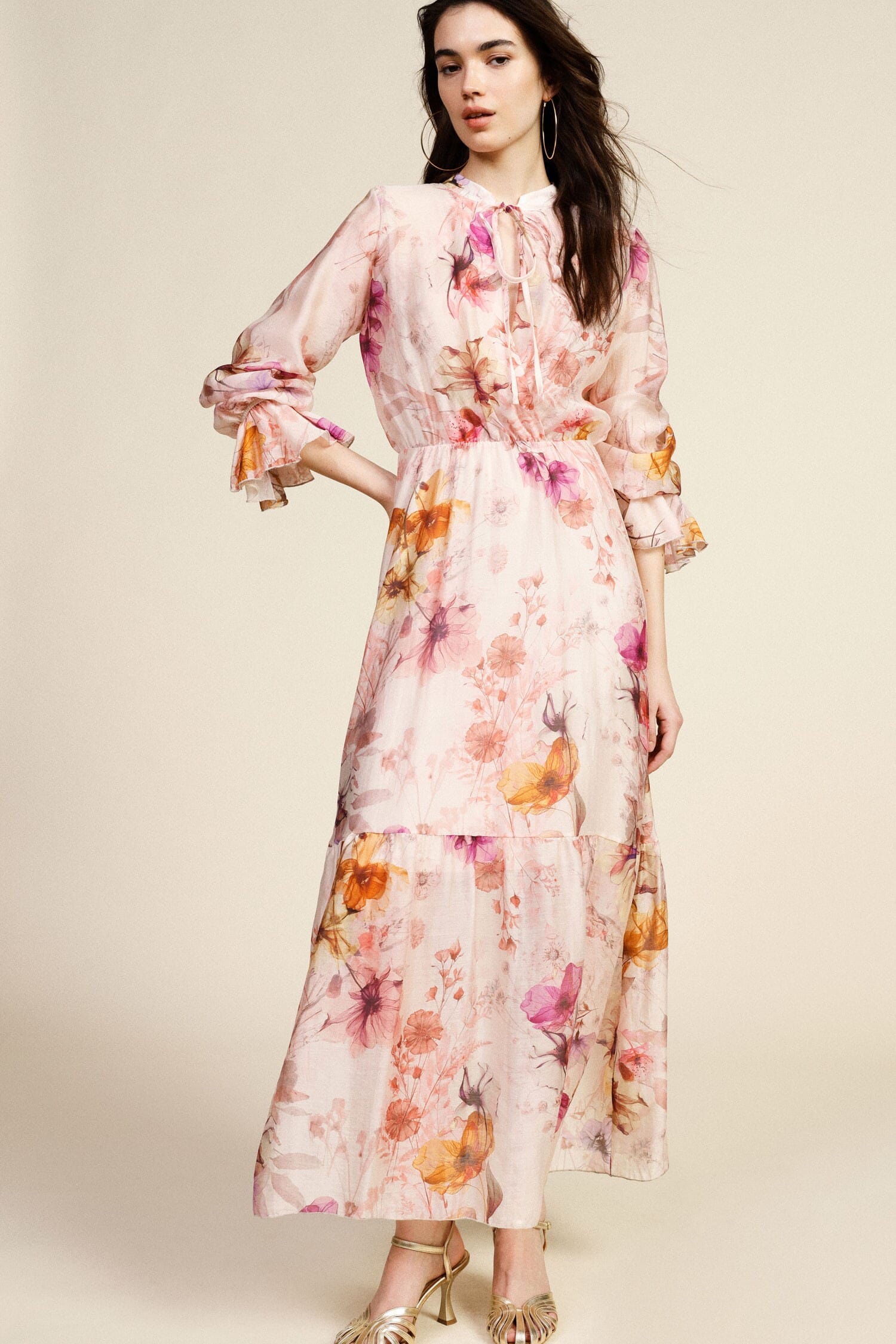 Robe longue florale à manches volantées Dixie