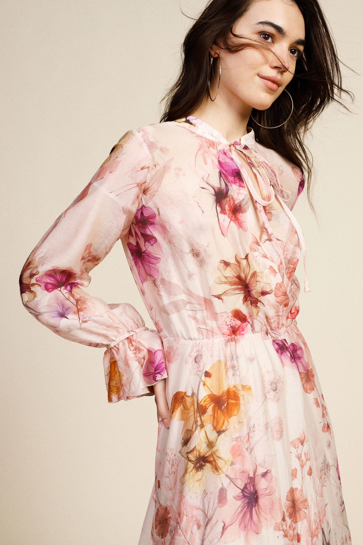 Robe longue florale à manches volantées Dixie