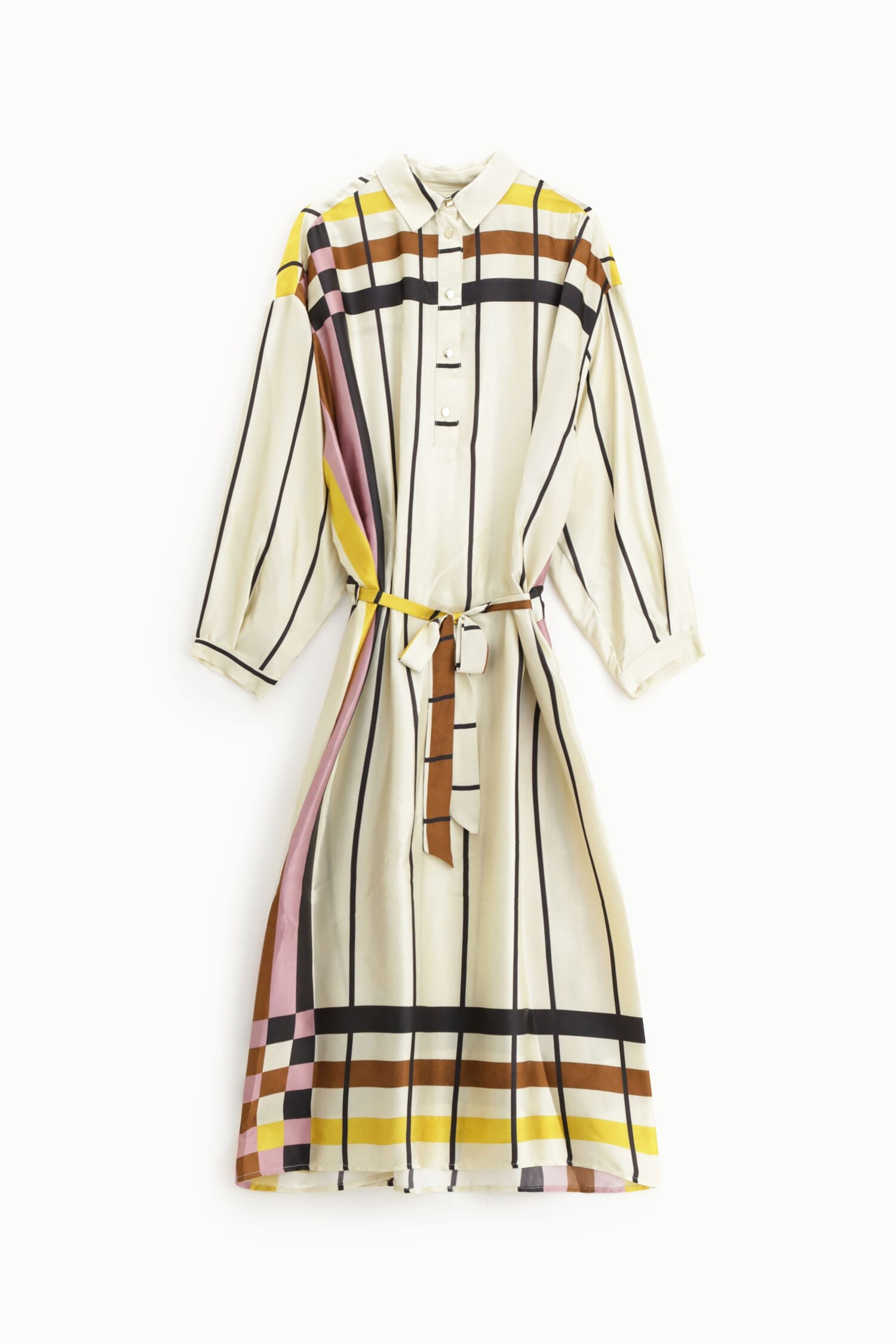 Robe mi-longue rayée avec ceinture et encolure Dixie classique