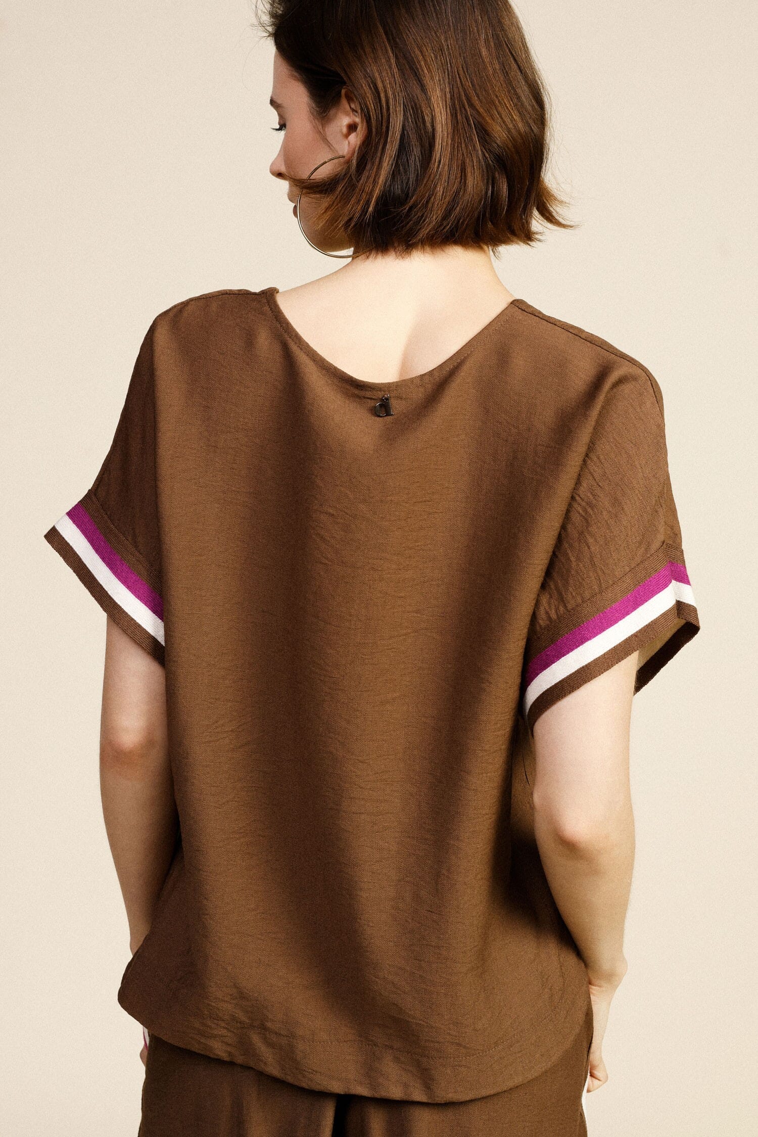 Dixie Striped V-neck Short Sleeve Blouse