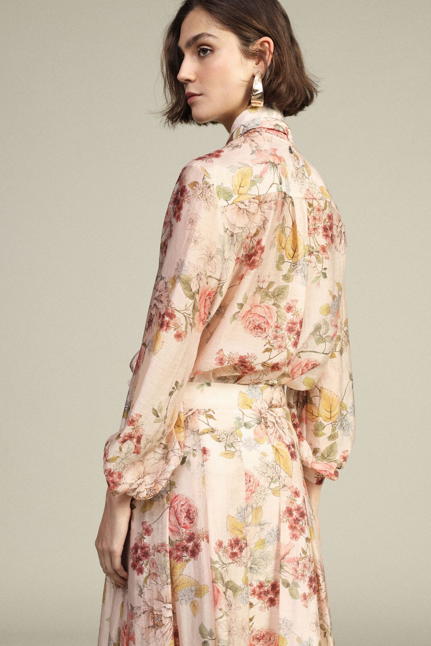 Floral Print Shirt, Bow Collar, Long Sleeves Dixie