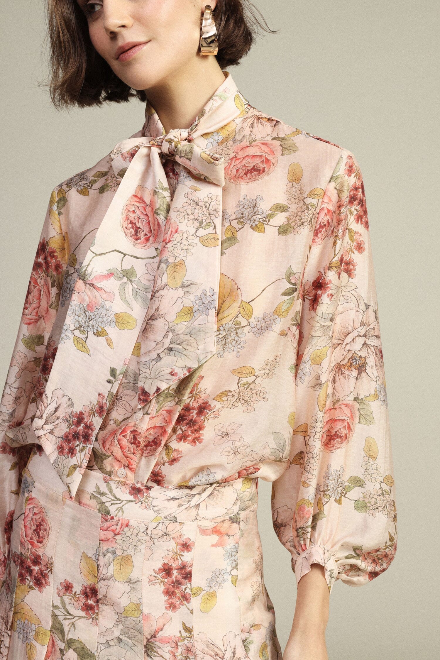 Floral Print Shirt, Bow Collar, Long Sleeves Dixie