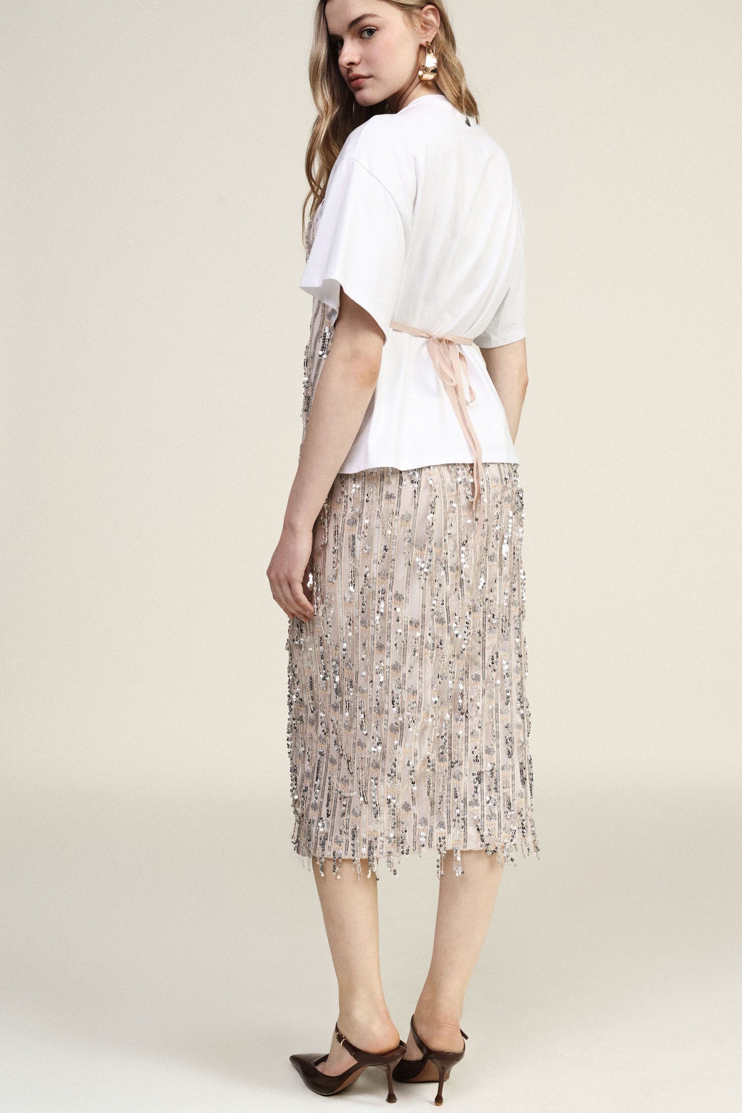 Jupe midi à paillettes et taille haute Dixie