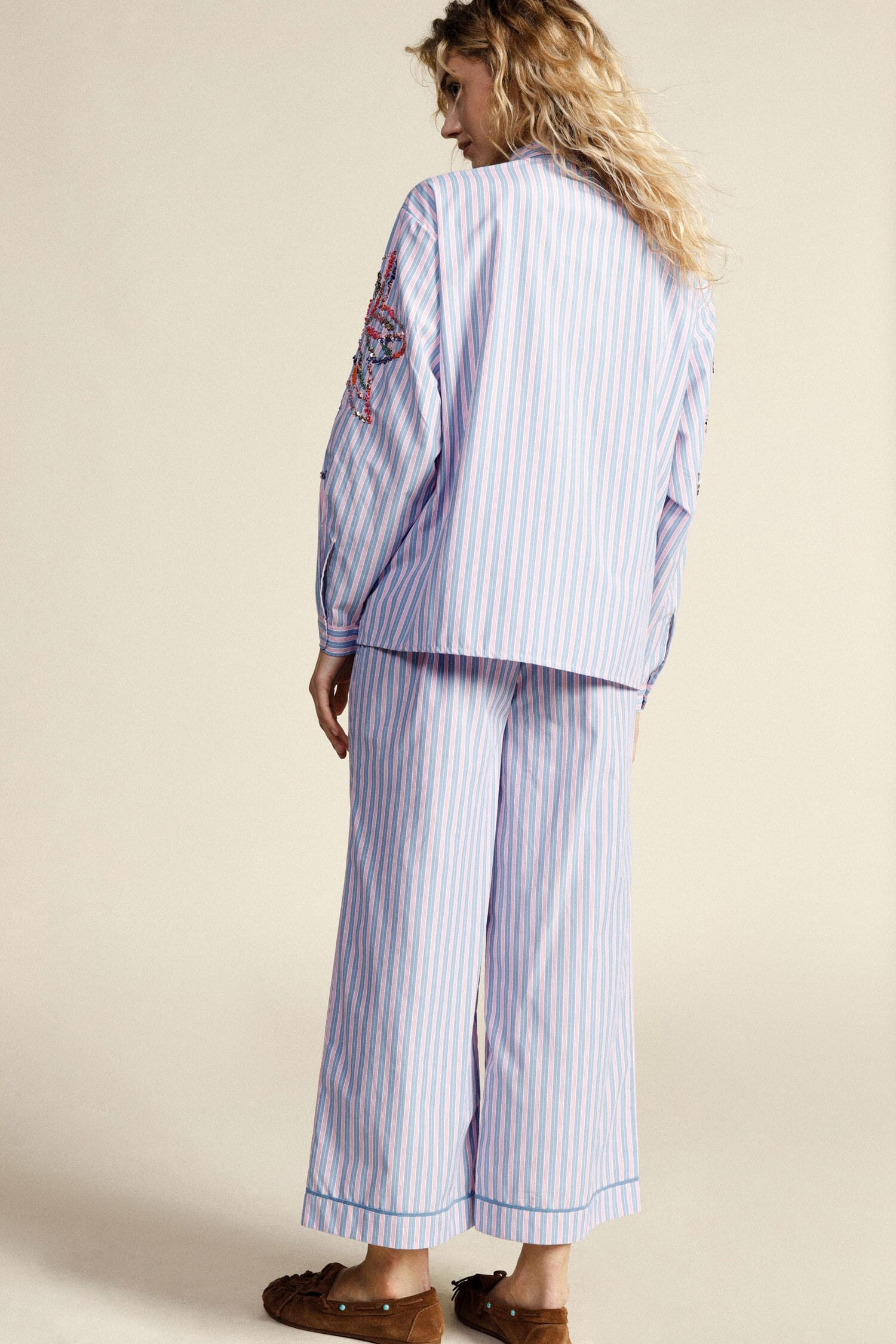 Dixie Floral Embroidery Striped Palace Trousers