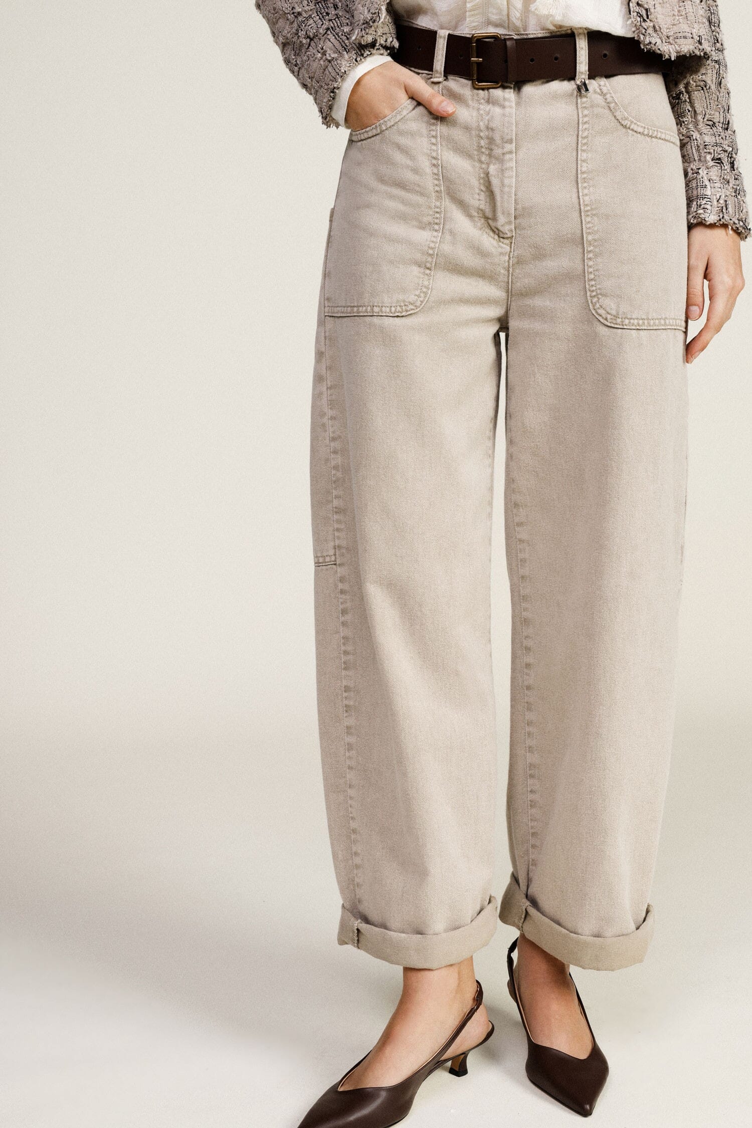 Pantaloni Palazzo A Vita Alta Con Tasche Applicate Dixie