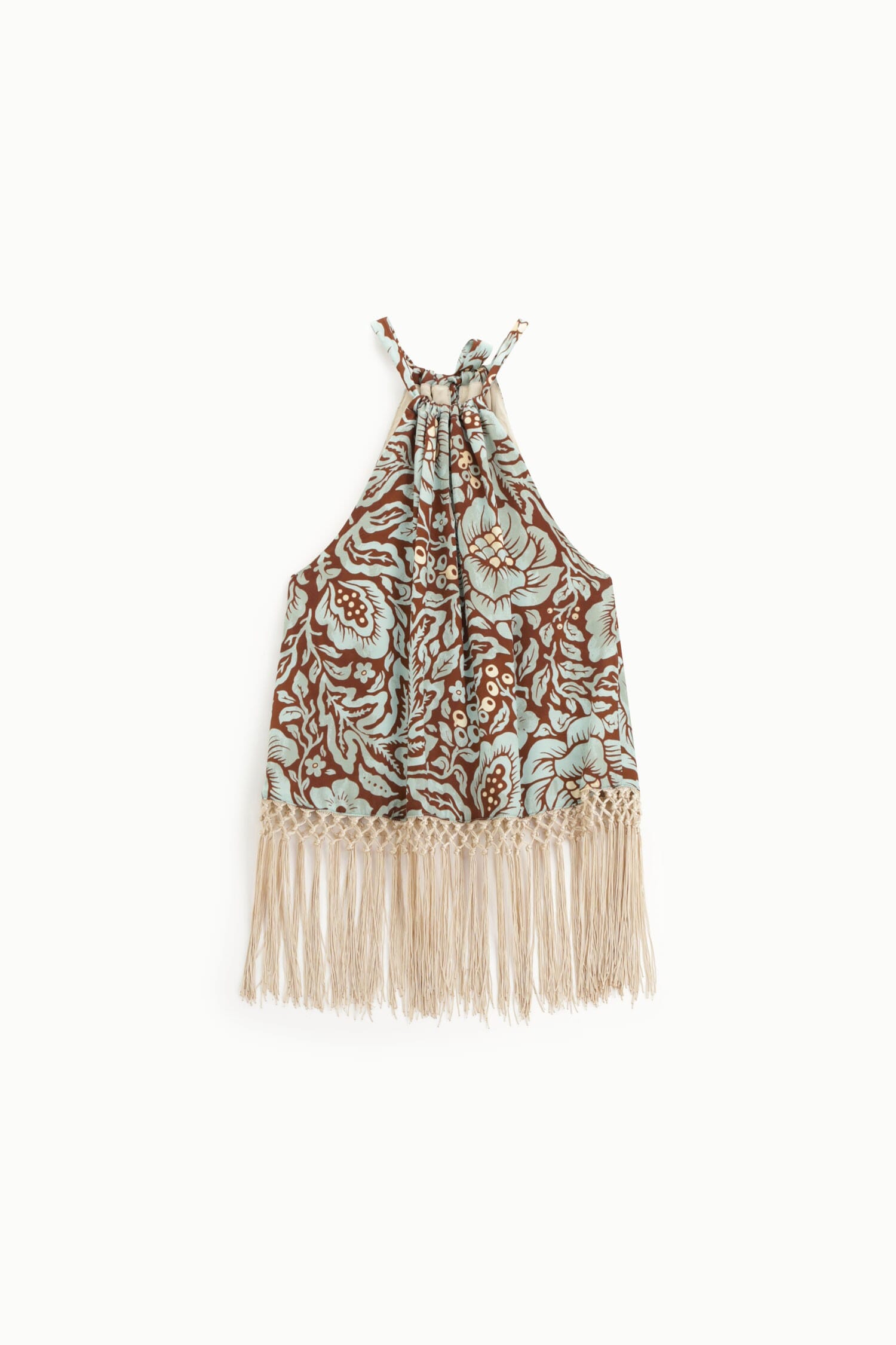 Floral and Fringe Print American Neckline Long Dixie Tops