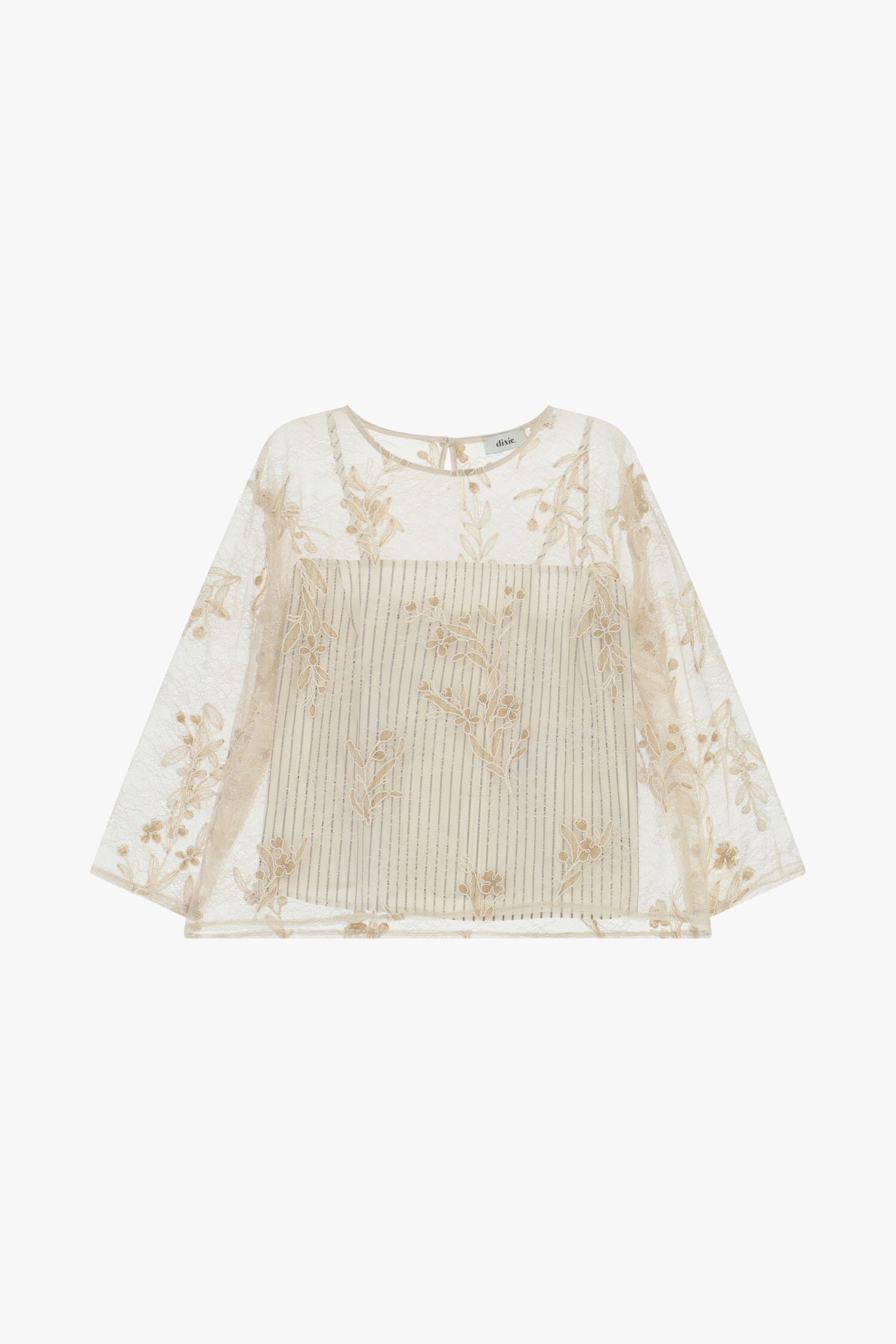 Top With Floral Embroidery And 3/4 Length Sleeves Dixie