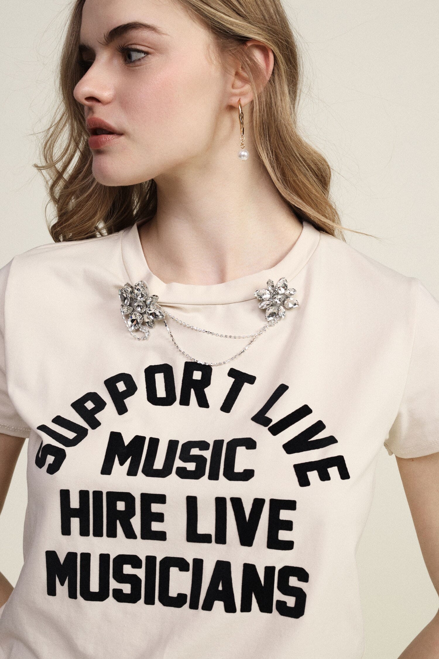 Front Print T-Shirt With Jewel Appliqués Dixie