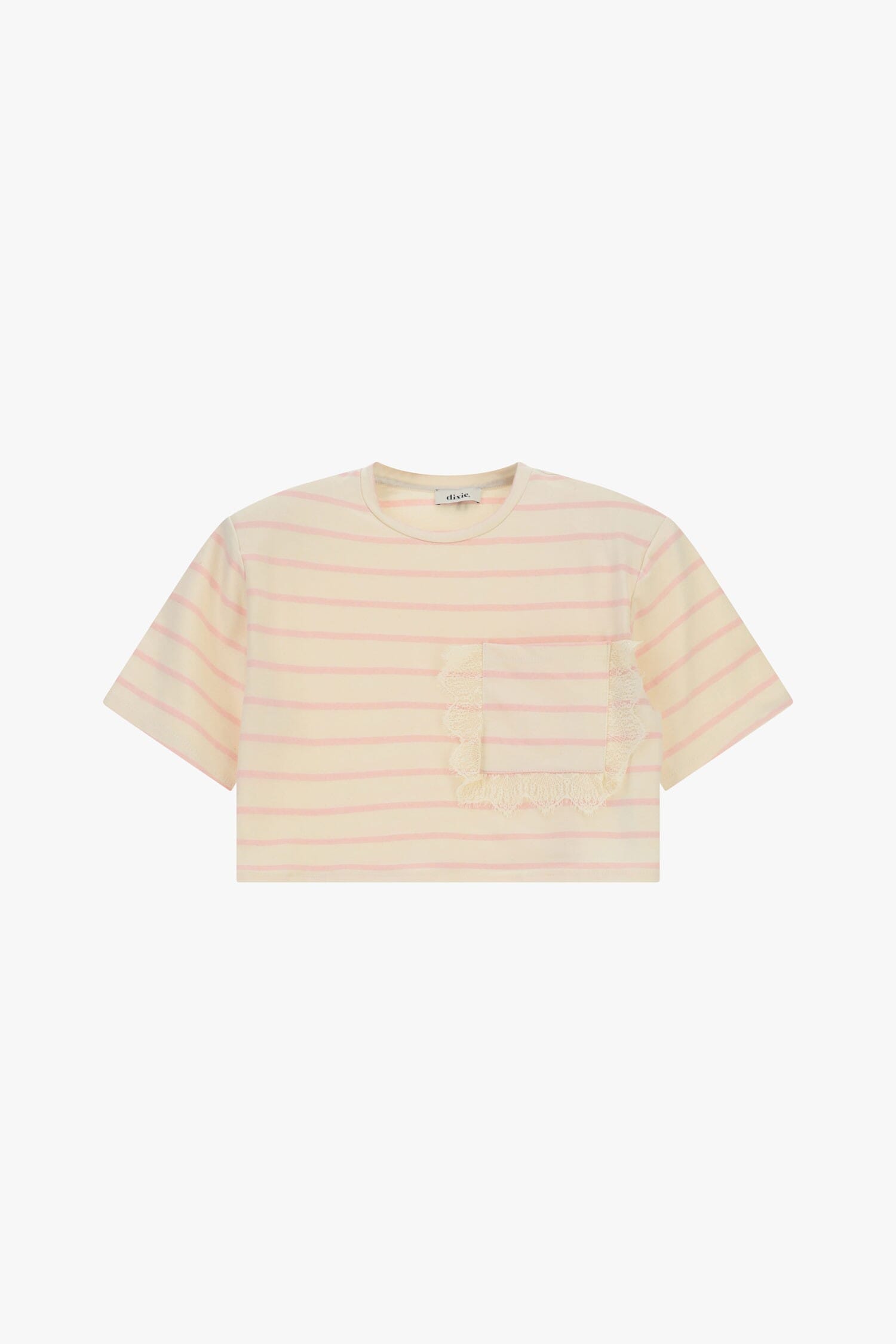 T-Shirt A Righe Cropped Con Tasca E Bordo Sfrangiato Dixie
