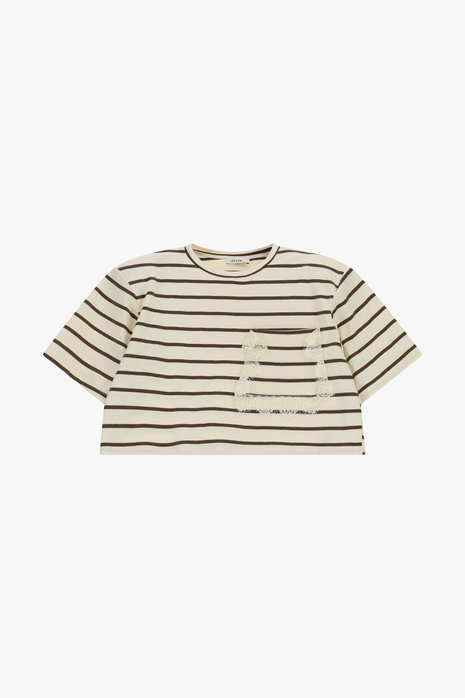 T-Shirt A Righe Cropped Con Tasca E Bordo Sfrangiato Dixie