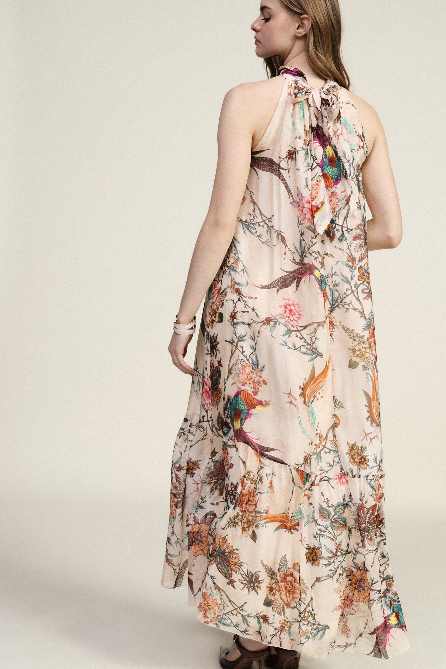 Long Dress With Floral Print And Dixie Ruffles