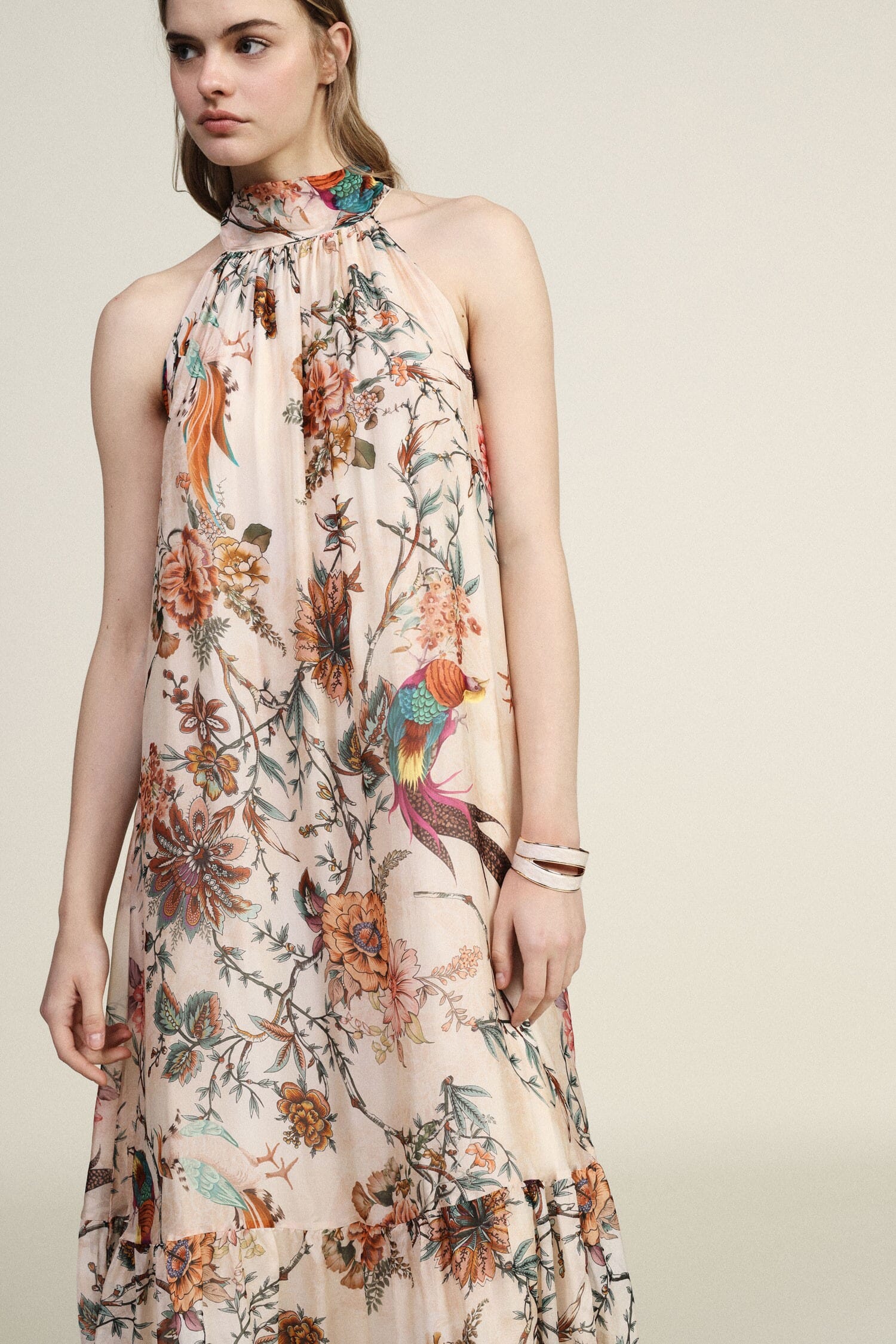 Long Dress With Floral Print And Dixie Ruffles