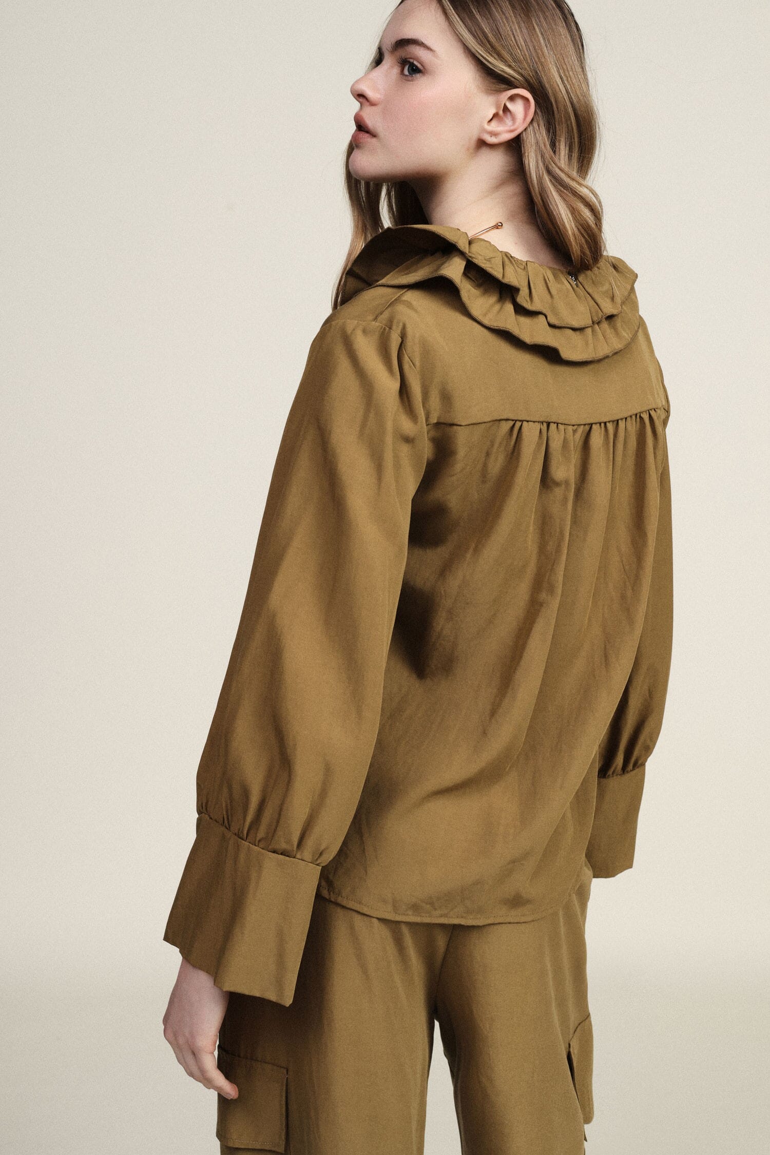 Blouse With Ruffle Neckline And Long Sleeves Dixie