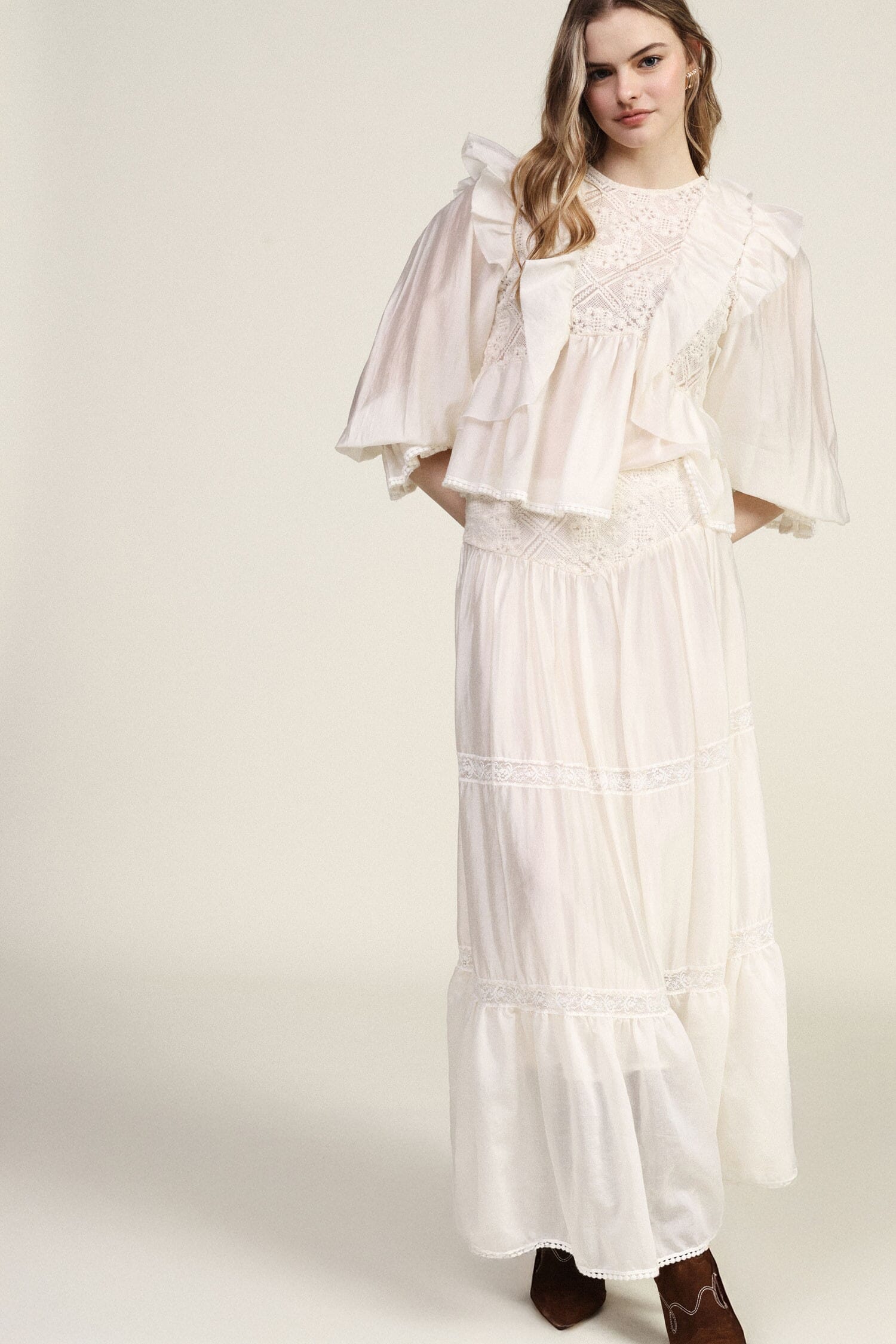 Long Flounced Skirt With Delicate Inserts Dixie