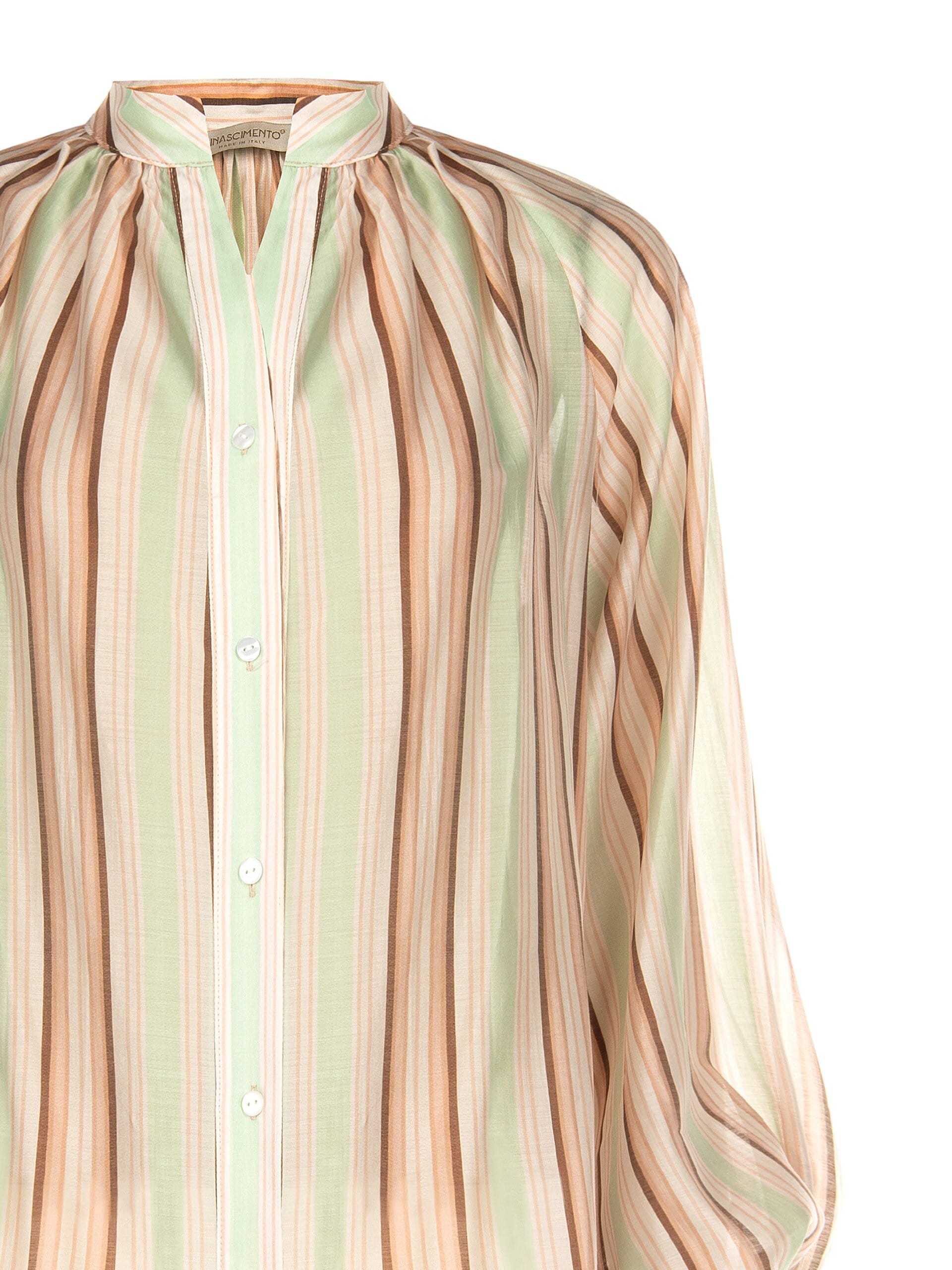 Ultralight Lyocell Striped Shirt With Balloon Sleeves Rinascimento