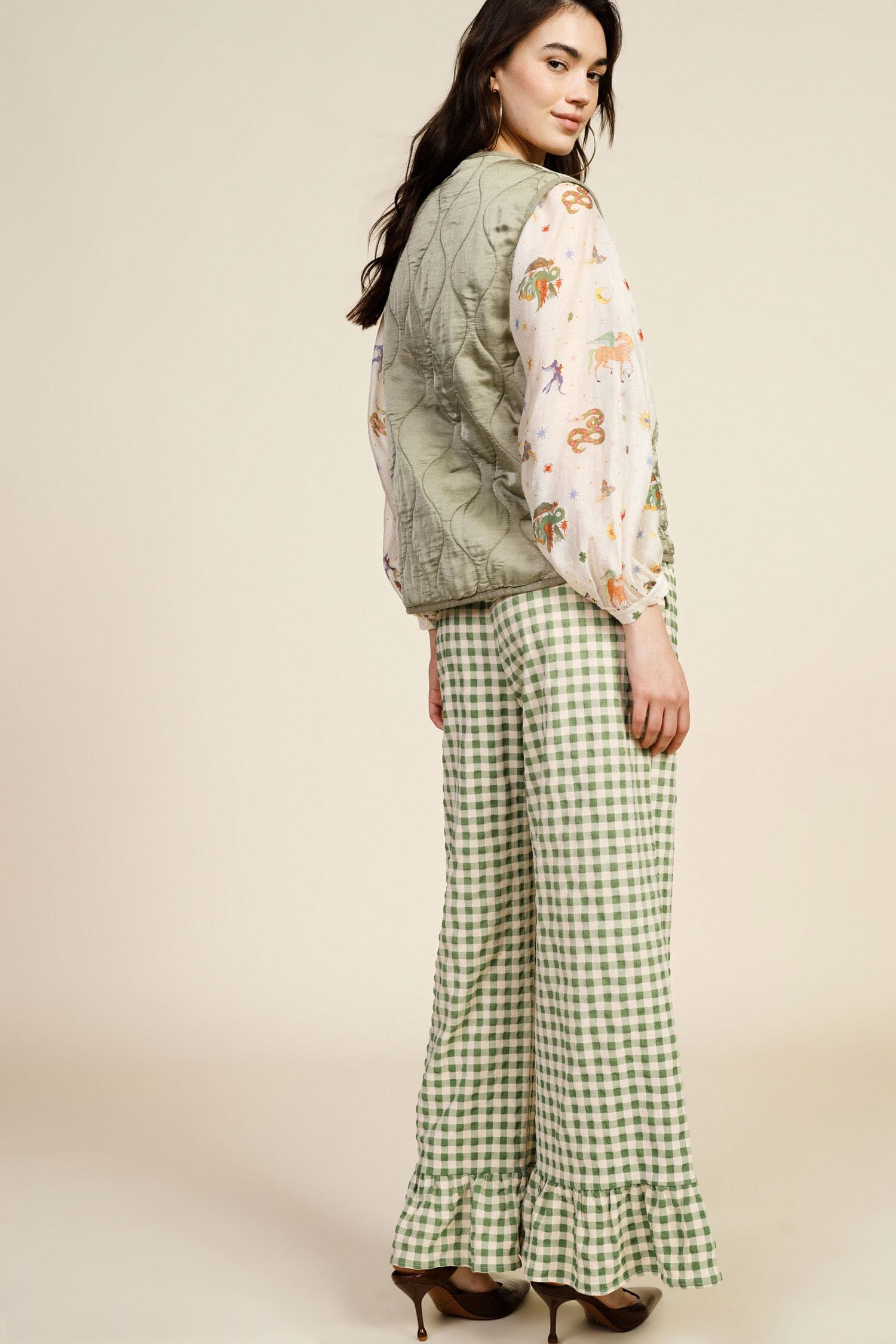 Checked Palace Trousers With Ruffle Bottom Dixie