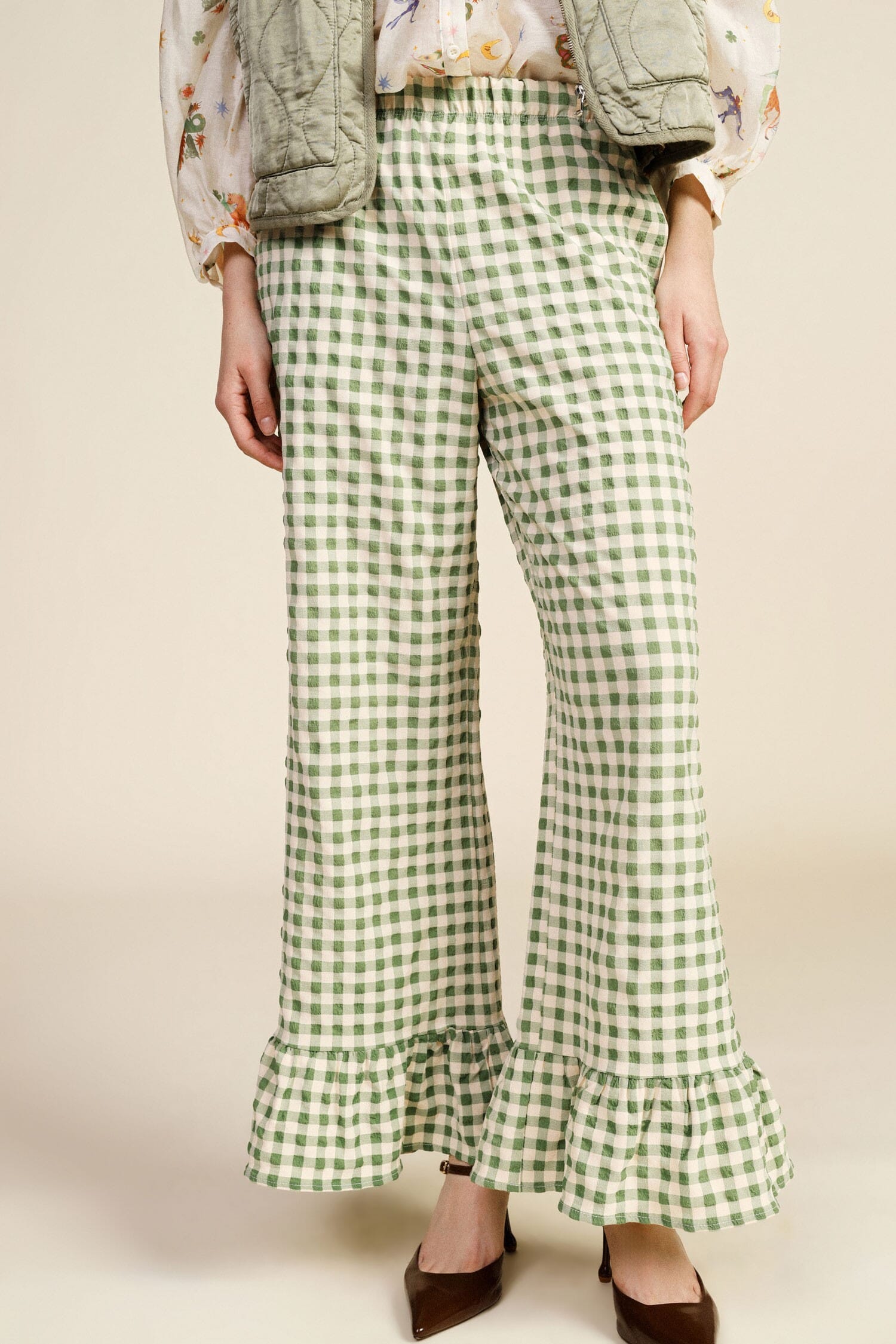 Checked Palace Trousers With Ruffle Bottom Dixie