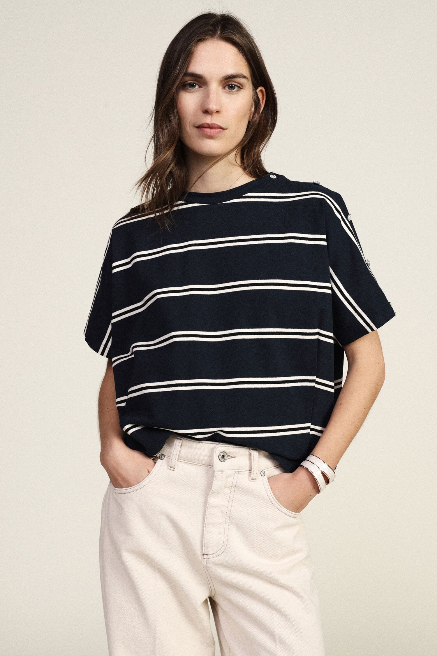 Dixie Striped T-Shirt with Wide Crew Neck