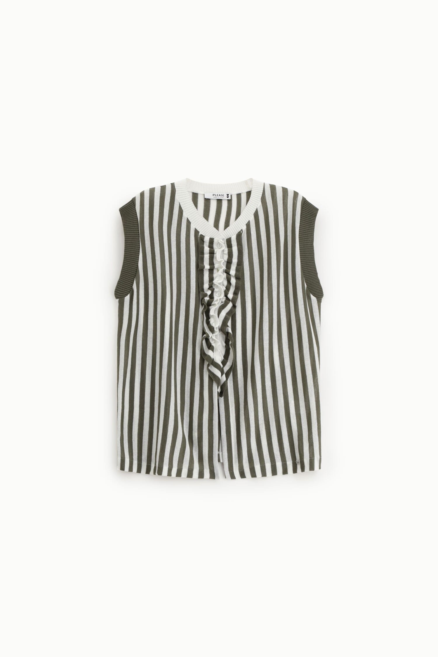 Sleeveless Striped Top With Central Ruffle Please