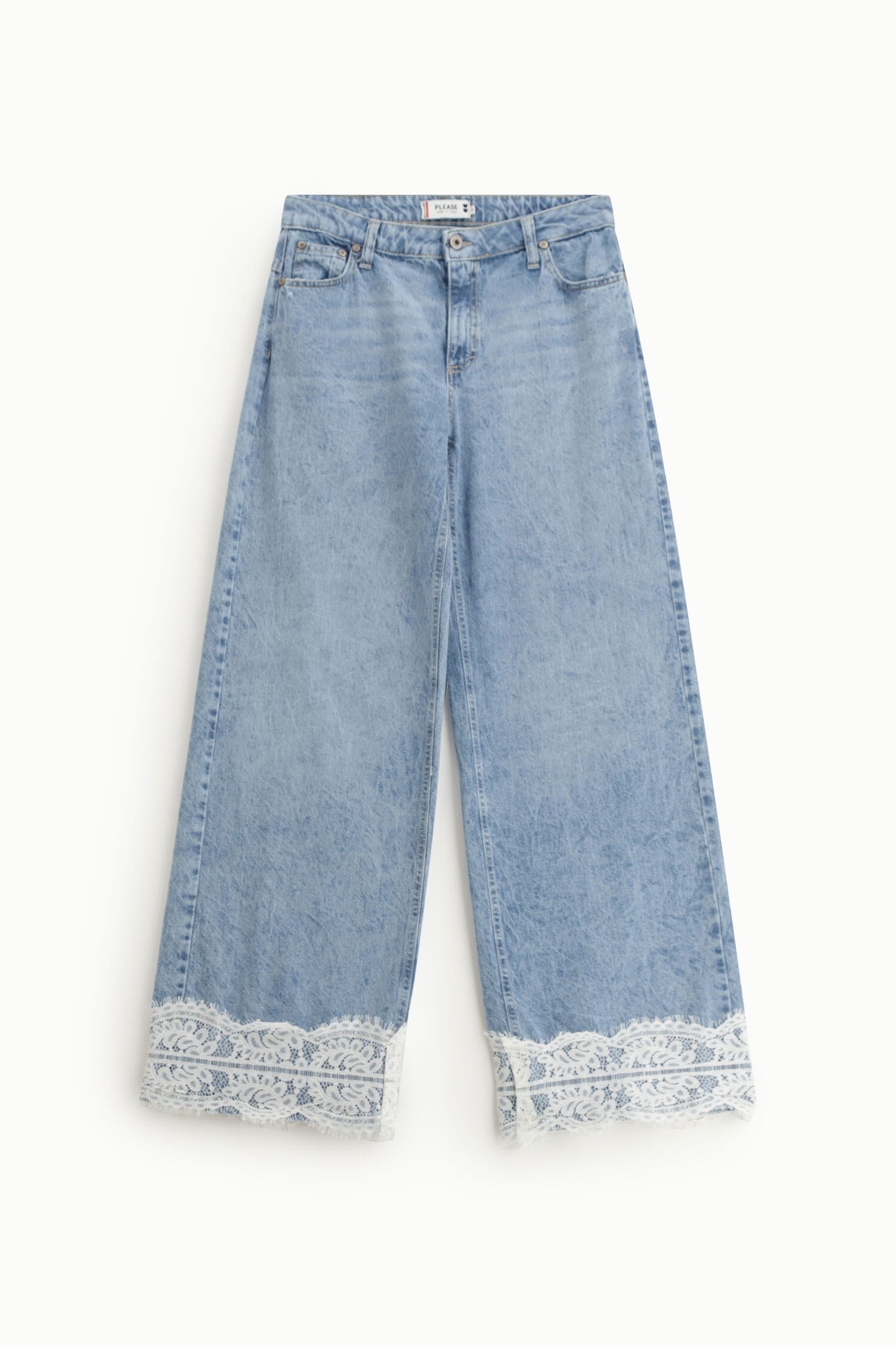 Mid Waist Flare Jeans With Lace Trim Please