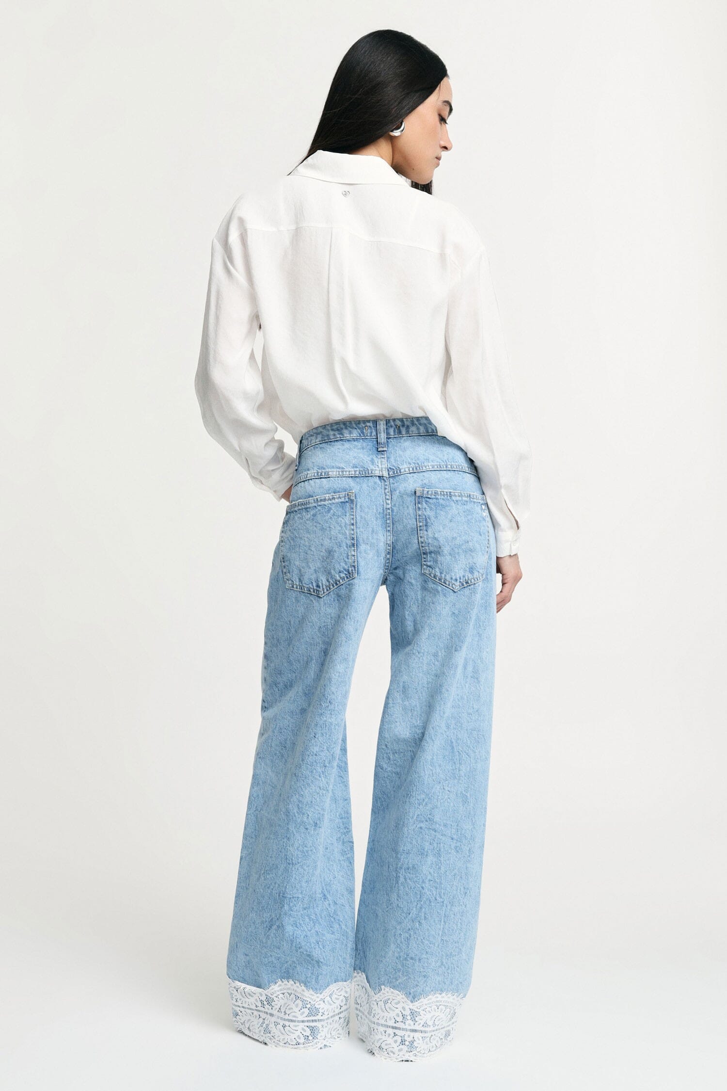 Mid Waist Flare Jeans With Lace Trim Please