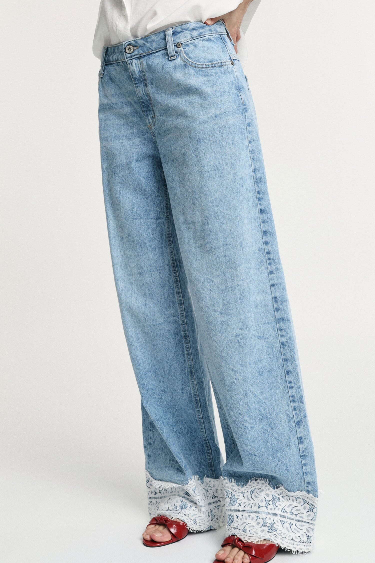 Mid Waist Flare Jeans With Lace Trim Please