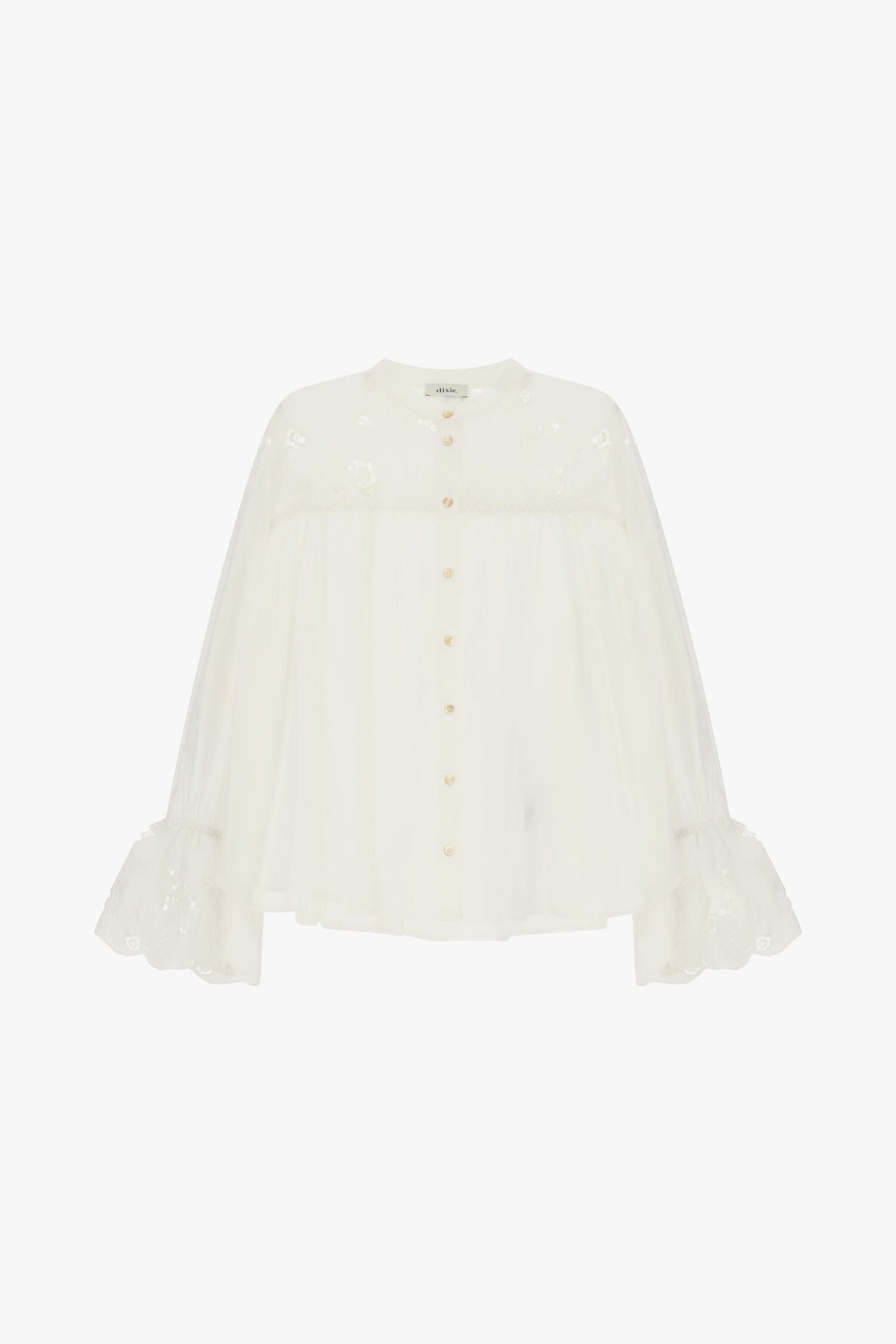Wide Shirt With Ruffle Sleeves And Floral Embroidery Dixie