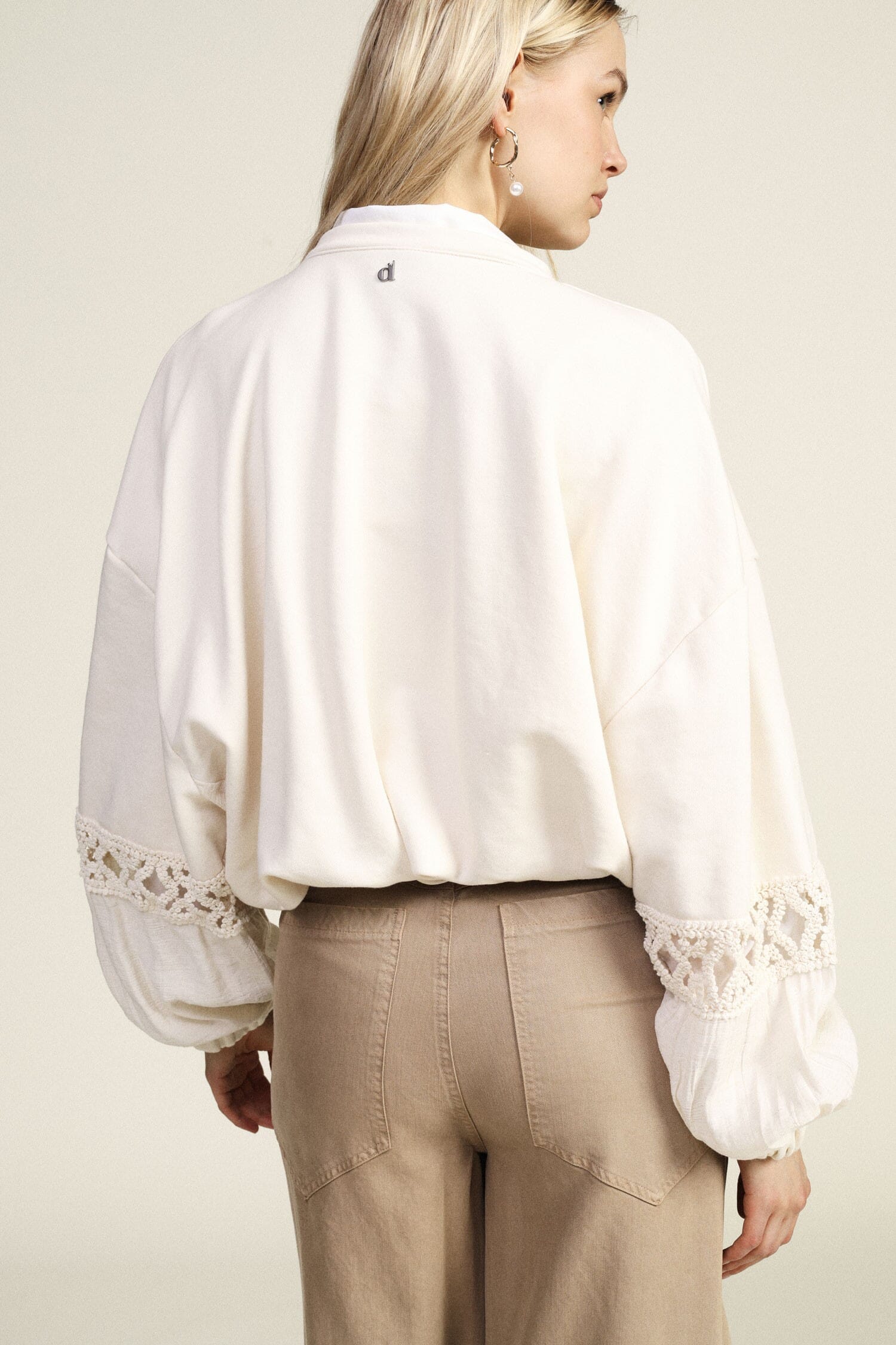 Wide Sweatshirt With Perforated Details And Embroidered Inserts Dixie