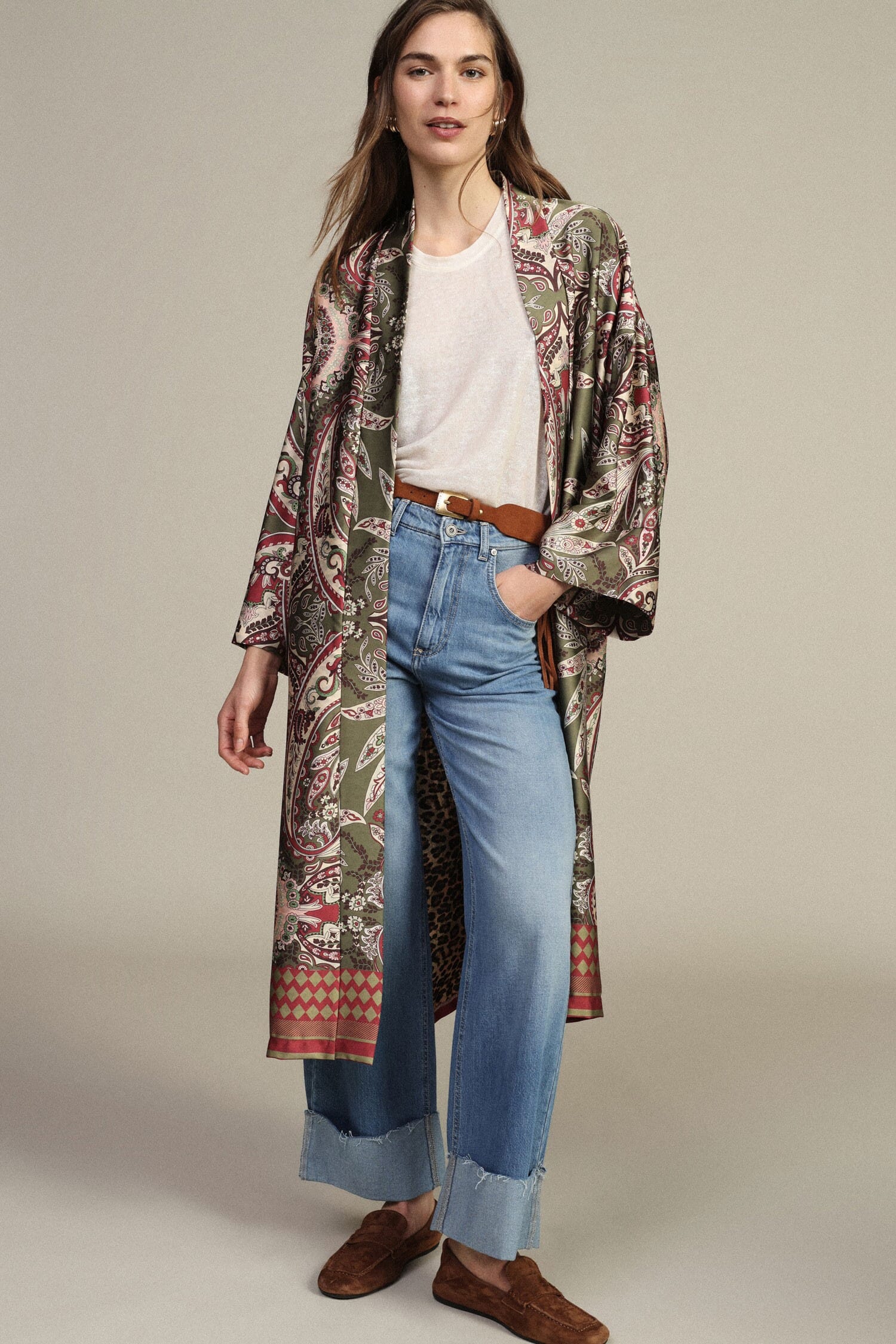 Veste-Shirt Dixie longue à motifs Paisley et animaux mélangés
