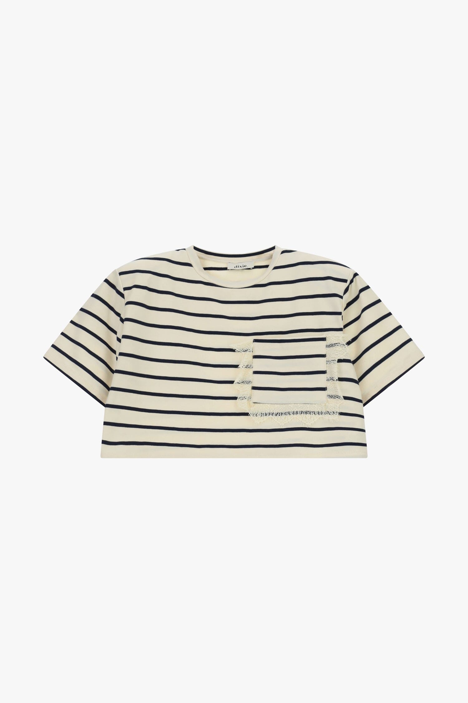 T-Shirt A Righe Cropped Con Tasca E Bordo Sfrangiato Dixie