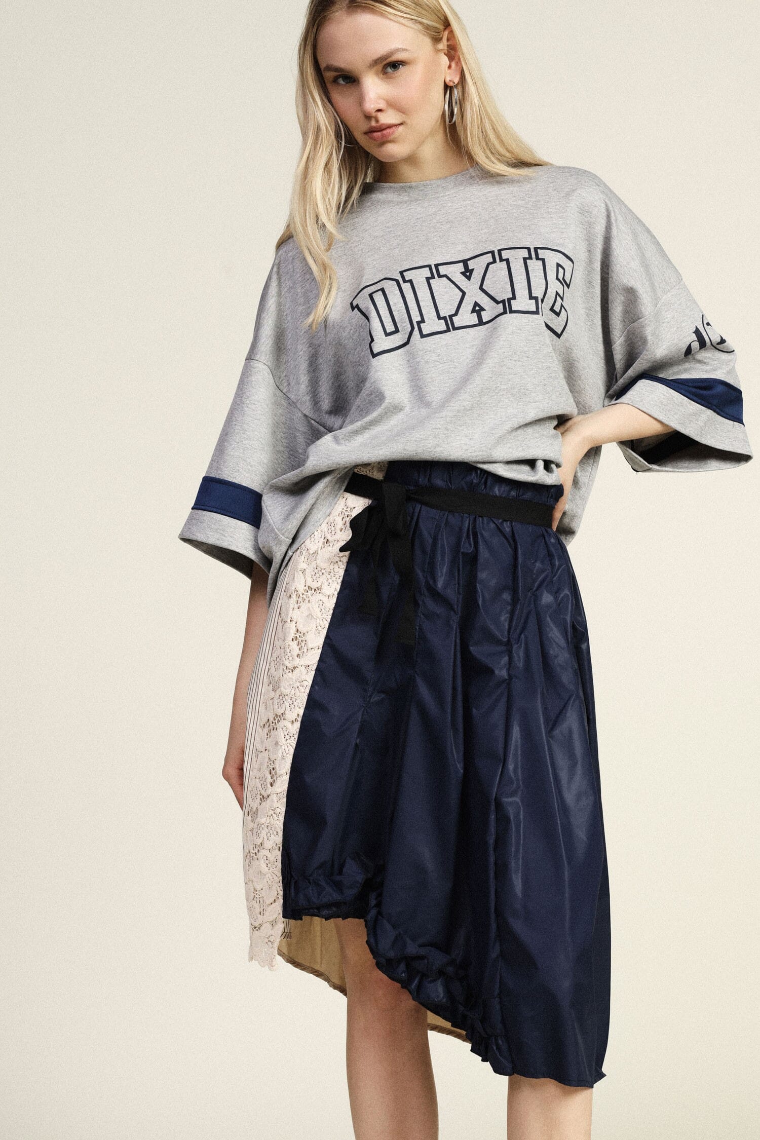 Patchwork Midi Skirt With Ruffles And Dixie Belt