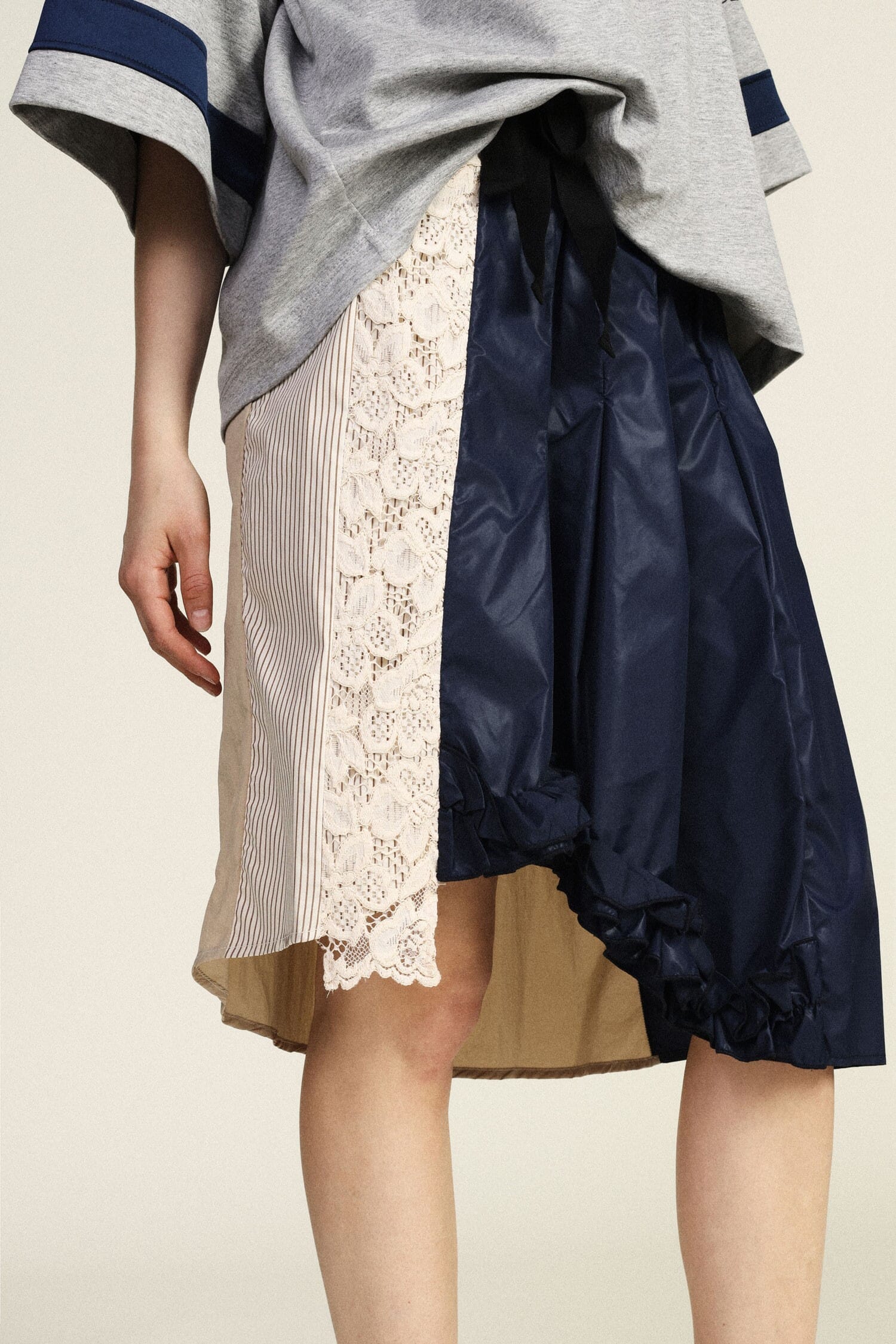 Patchwork Midi Skirt With Ruffles And Dixie Belt