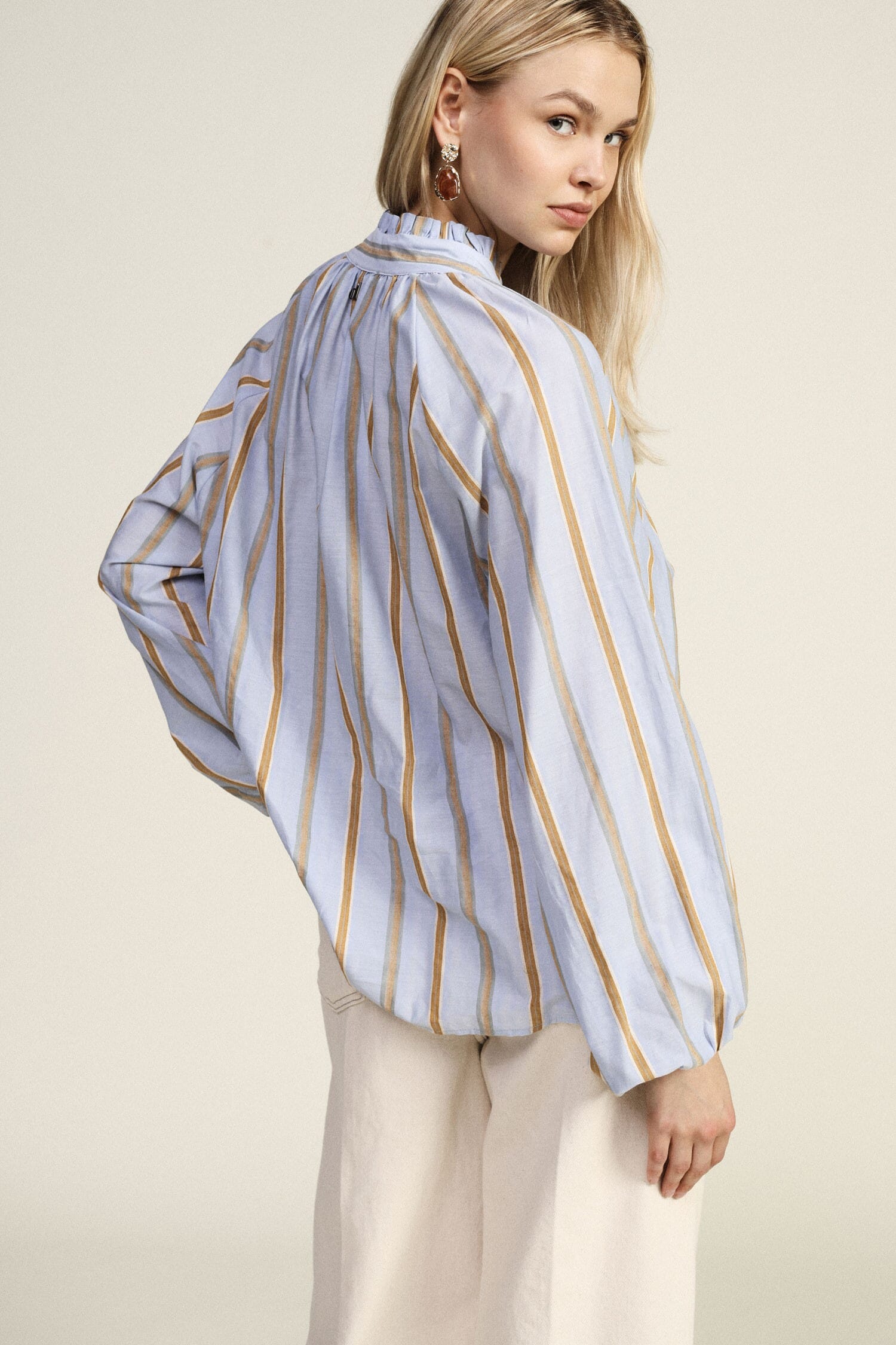 Striped Blouse With Wide Sleeves And Dixie Strap