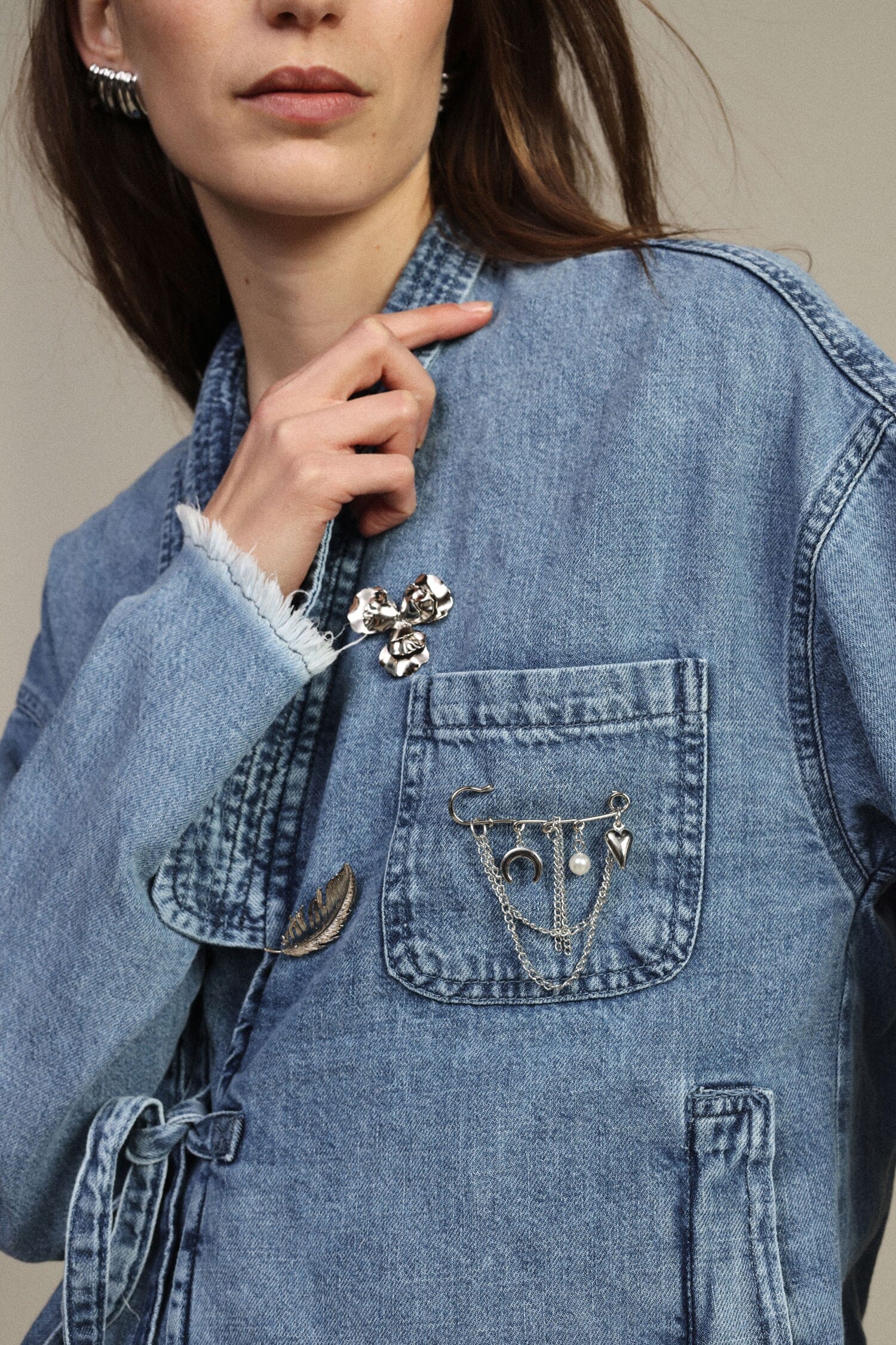 Denim Jacket Con Chiusura Incrociata E Taschino Dixie