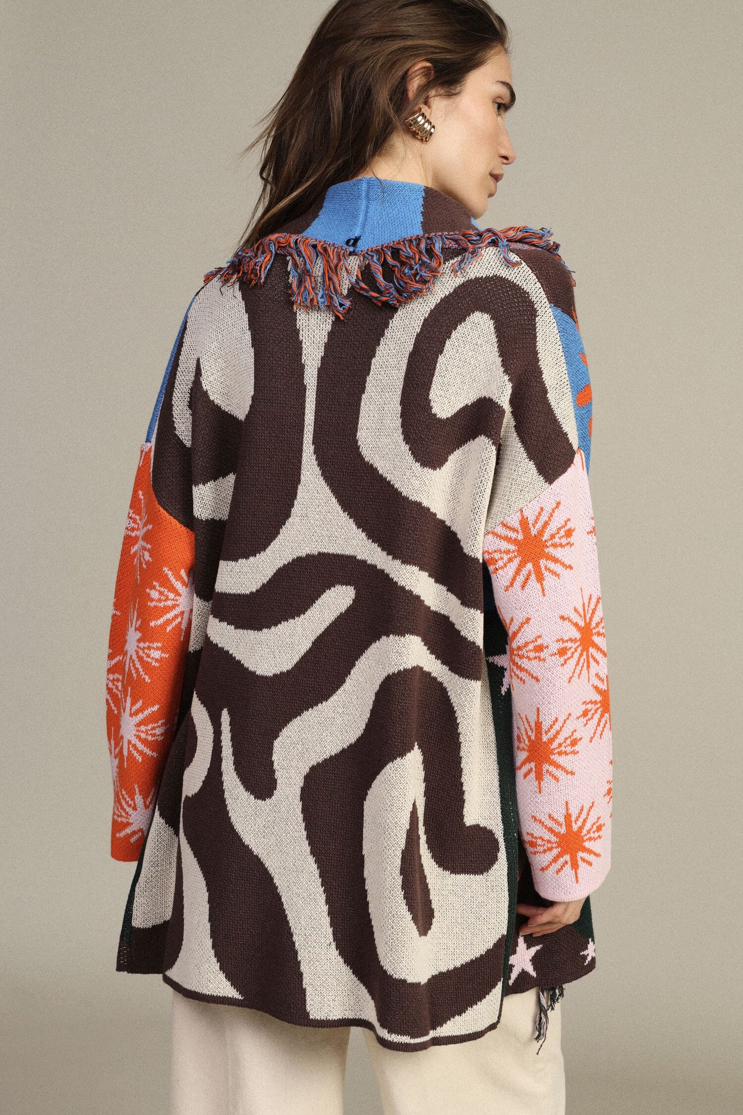 Star Pattern Cardigan With Belt And Fringes Dixie