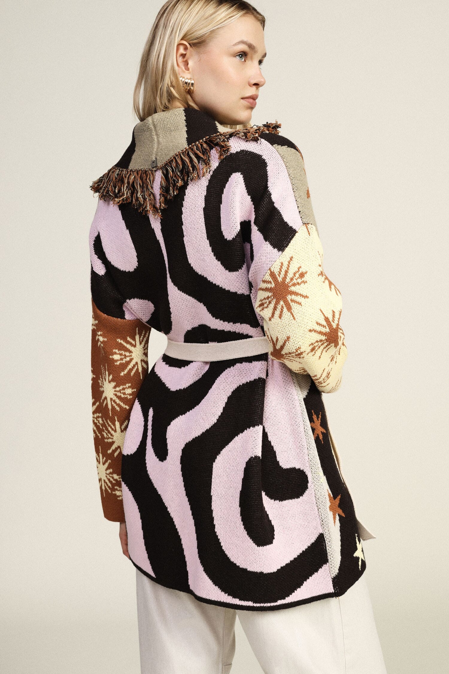 Star Pattern Cardigan With Belt And Fringes Dixie